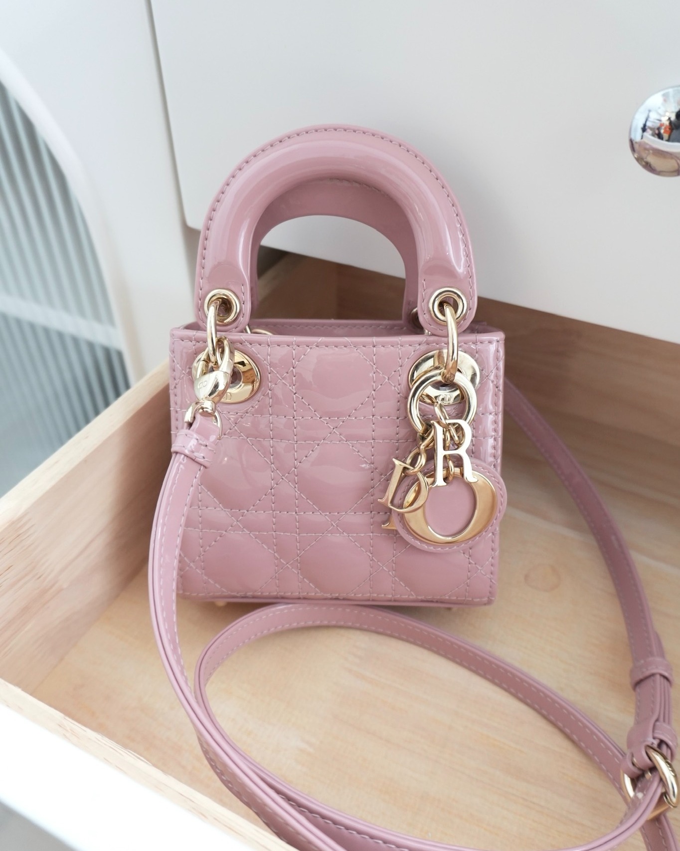 Dior Micro Lady Dior Pink Patent Cannage Calfskin