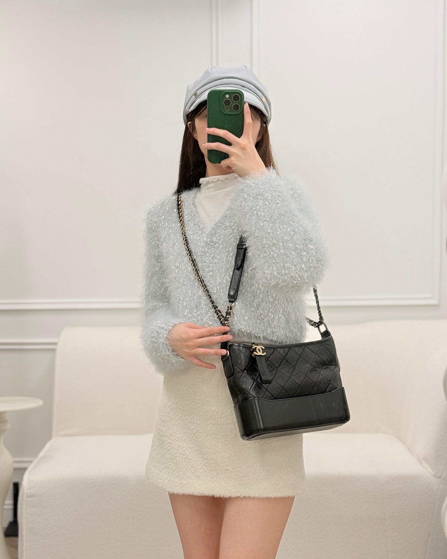 Chanel New Medium Gabrielle Hobo Quilted Black Aged Calfskin