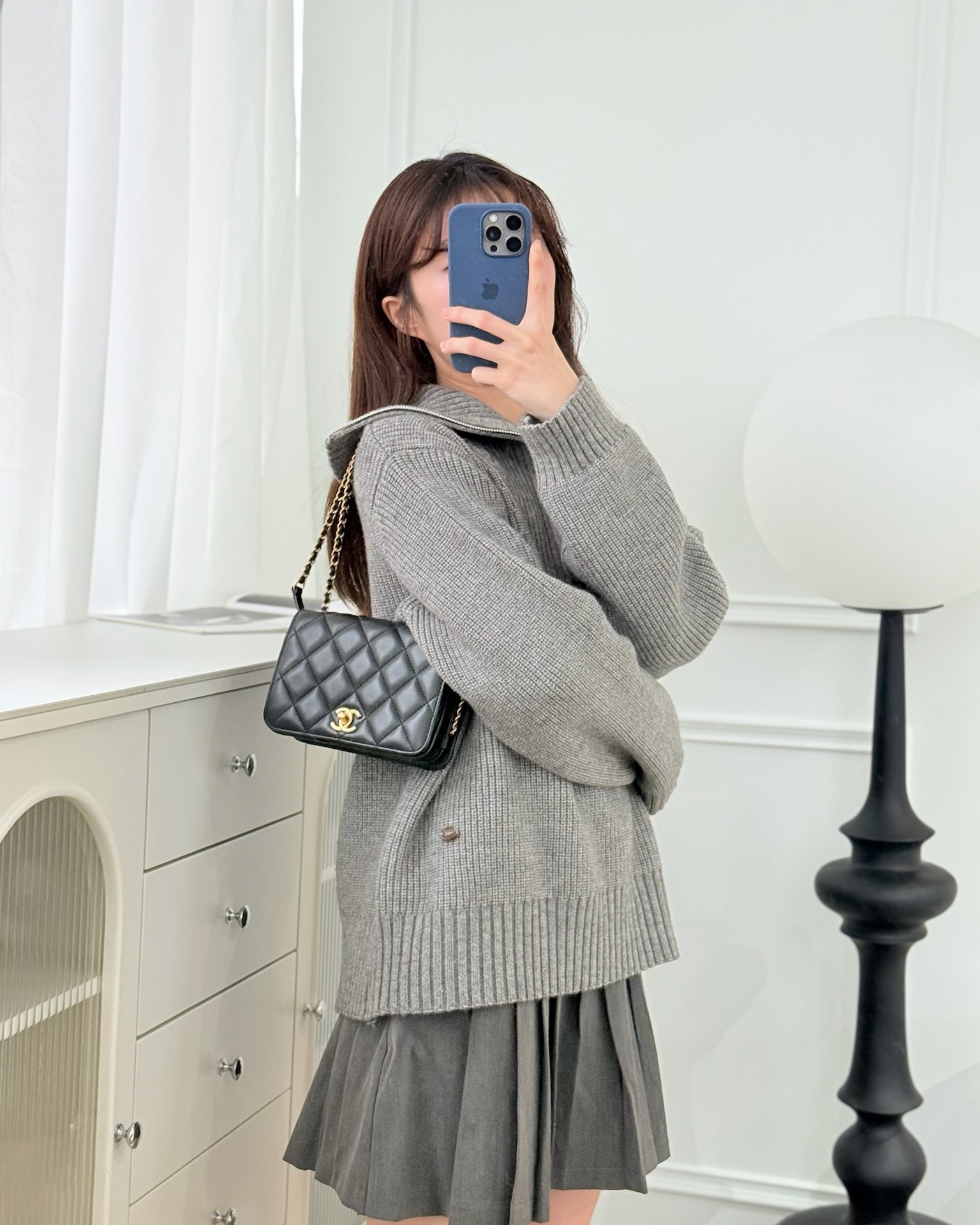 Chanel Quilted Side Chain Flap Bag Black Calfskin Aged