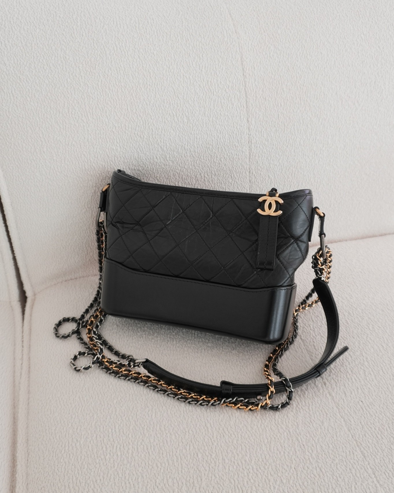 Chanel New Medium Gabrielle Hobo Quilted Black Aged Calfskin