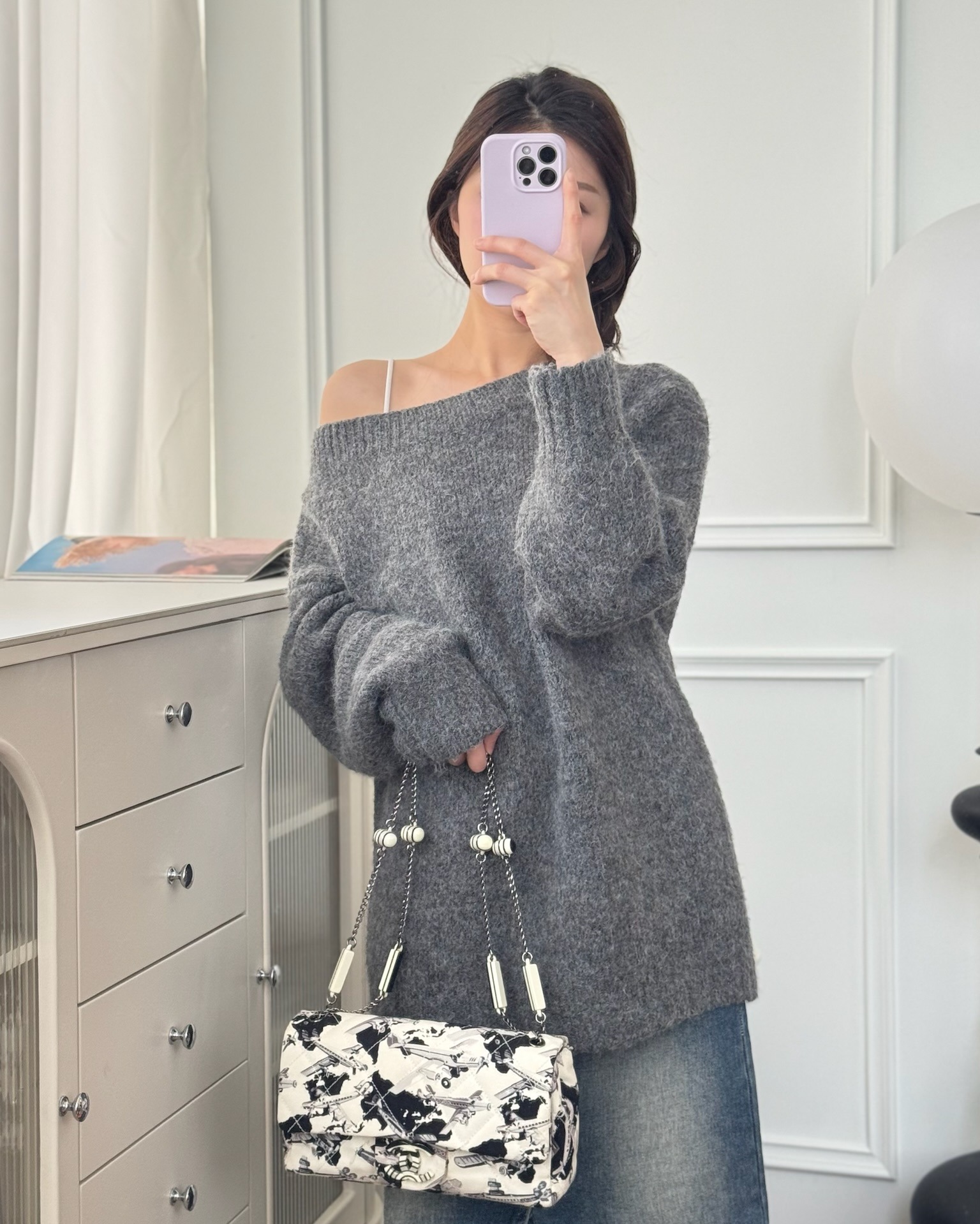 Chanel Quilted Airplane Printed Shoulder Flap Bag Canvas White