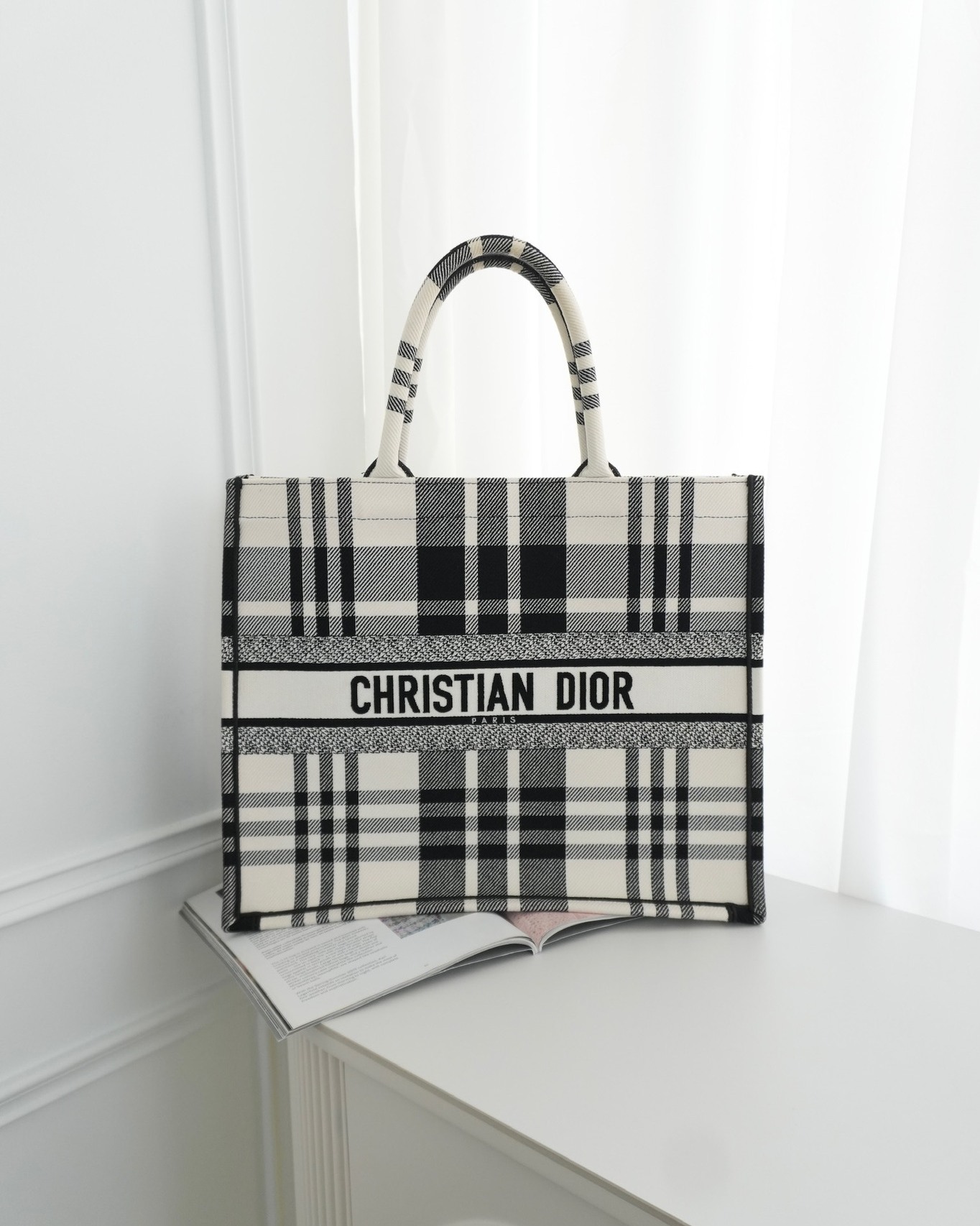 Dior Large Check'n'Dior Book Tote Black/ White Canvas