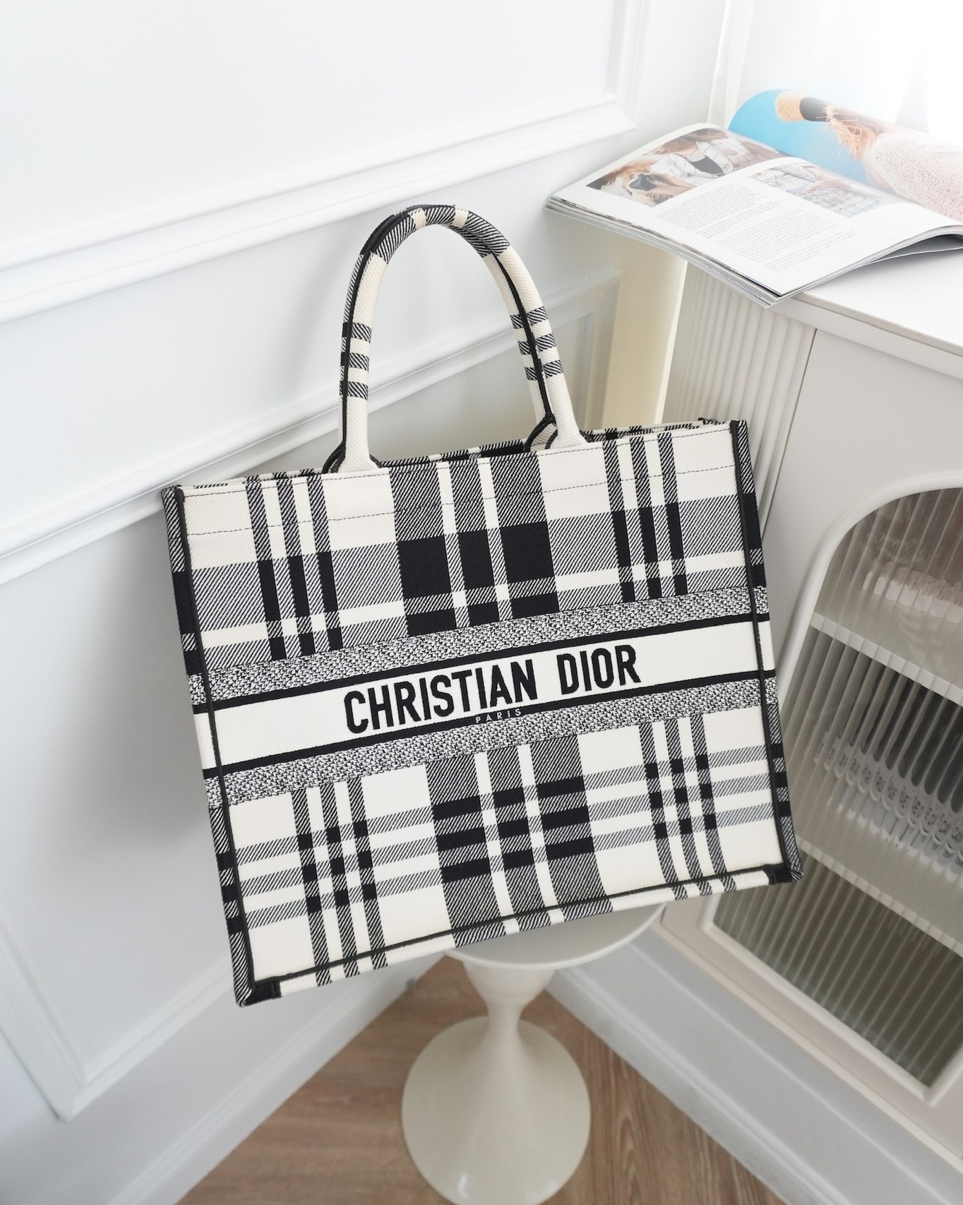Dior Large Check'n'Dior Book Tote Black/ White Canvas