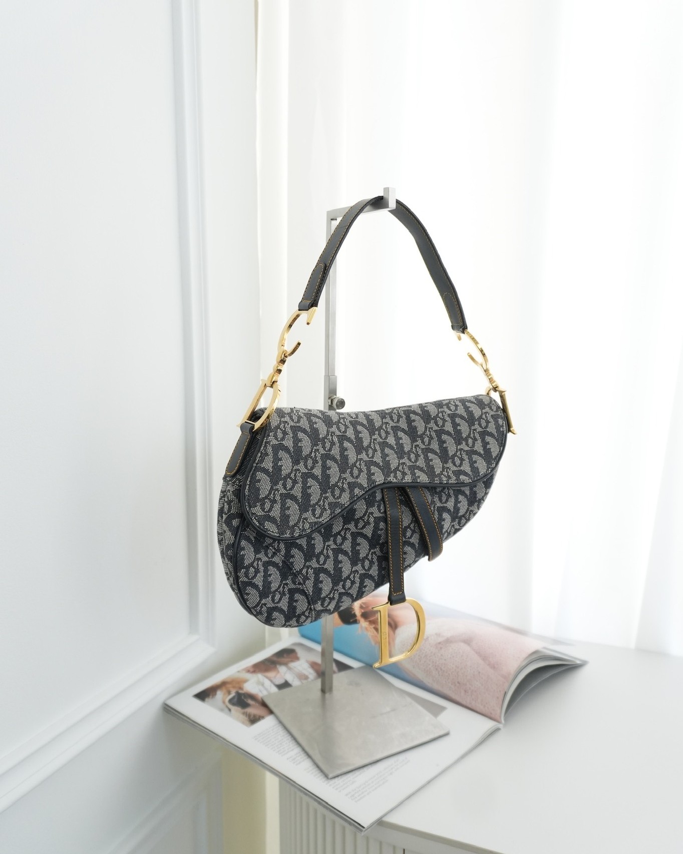 Dior Vintage Saddle Bag Blue Oblique Jacquard