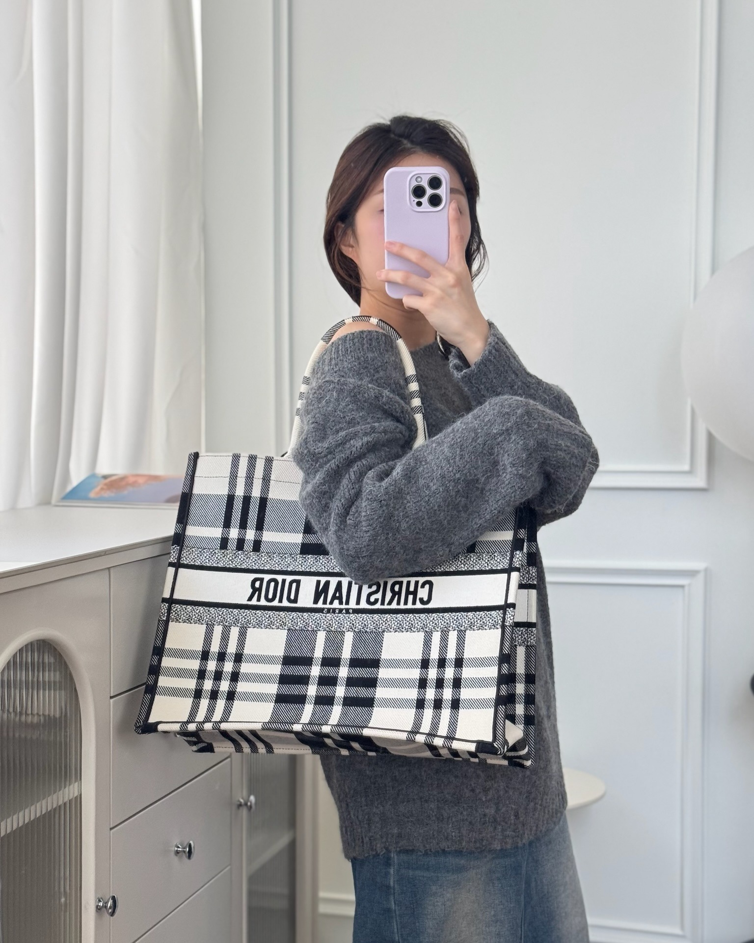 Dior Large Check'n'Dior Book Tote Black/ White Canvas