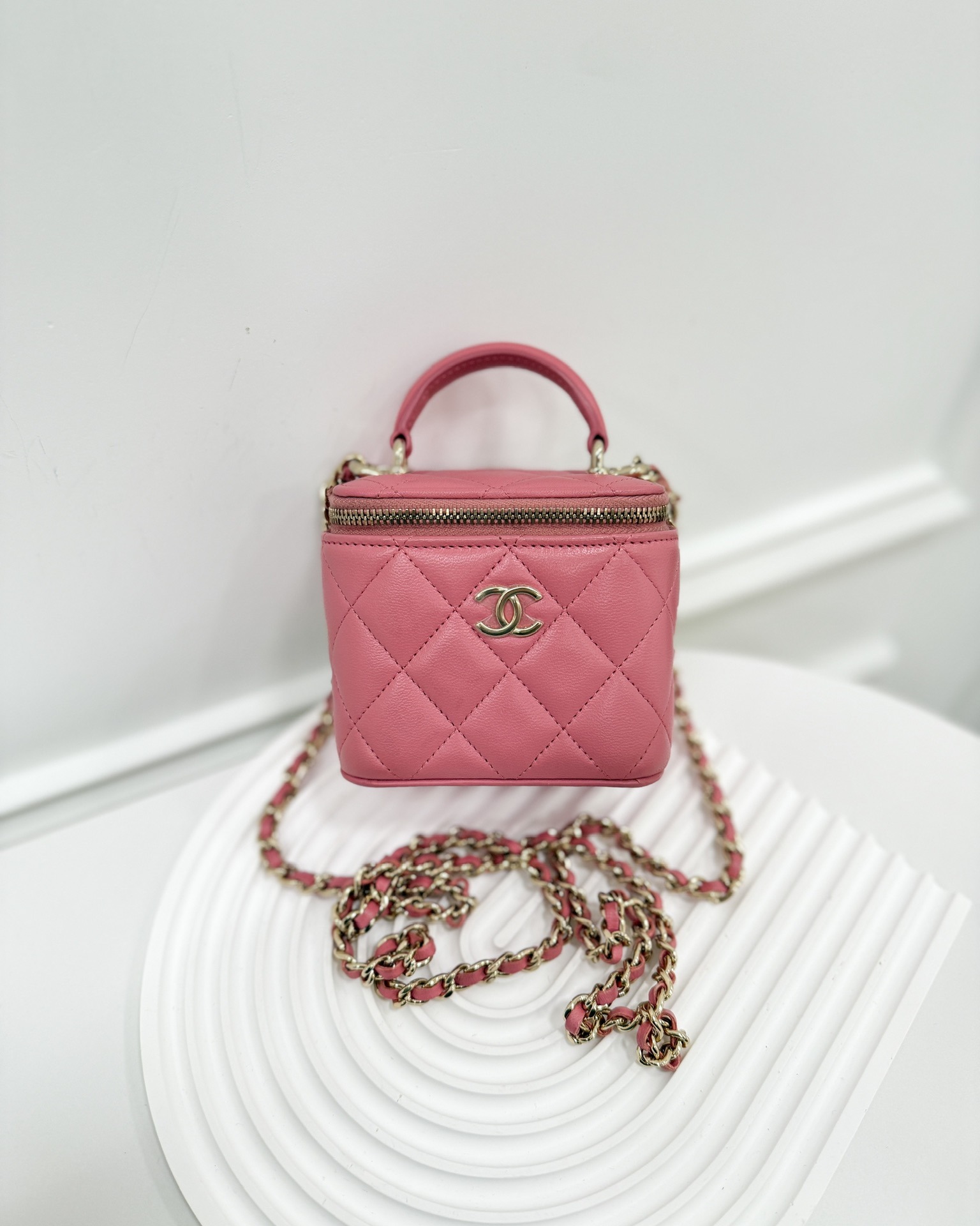 Chanel Mini Top Handle Vanity With Chain Pink Lambskin