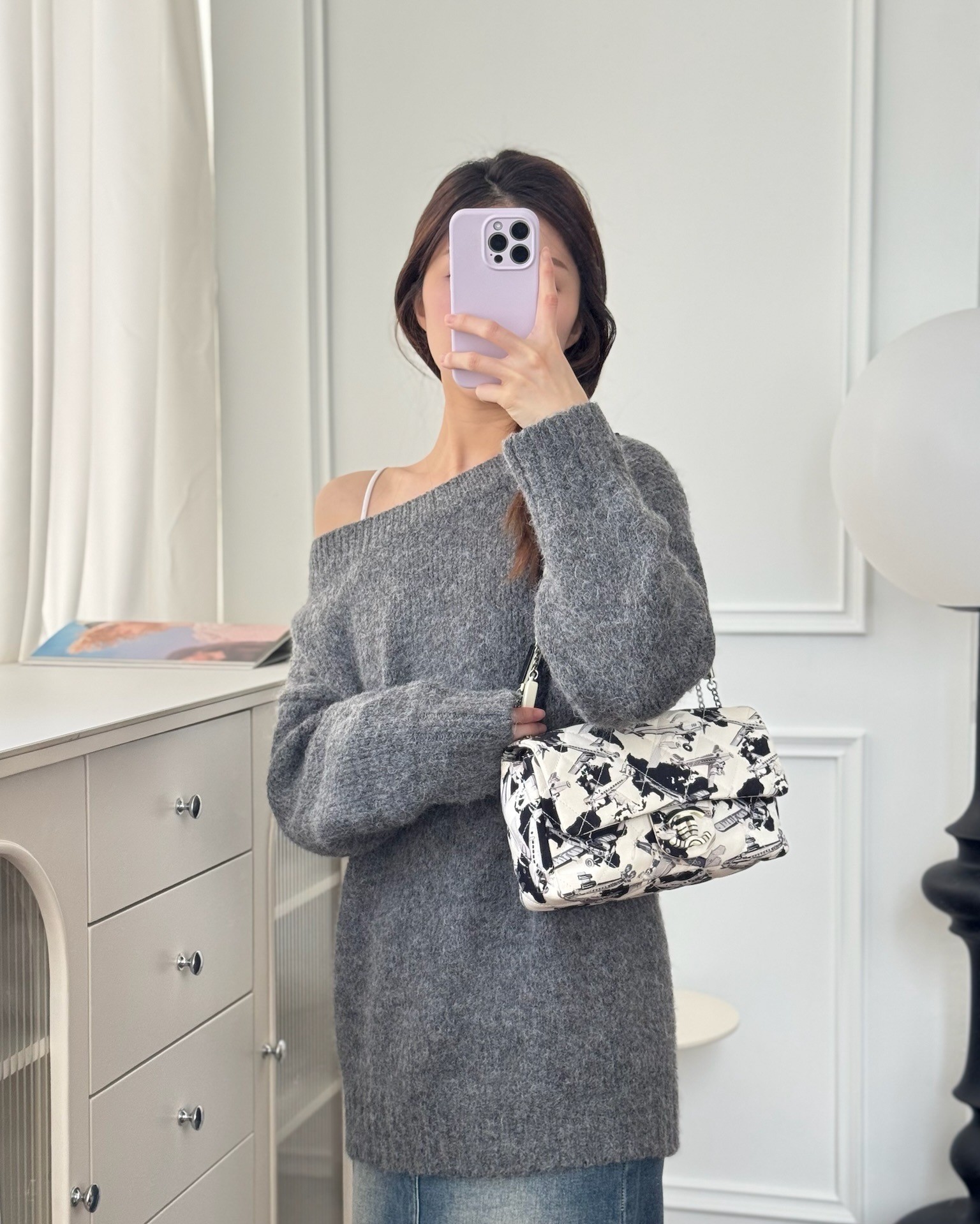 Chanel Quilted Airplane Printed Shoulder Flap Bag Canvas White