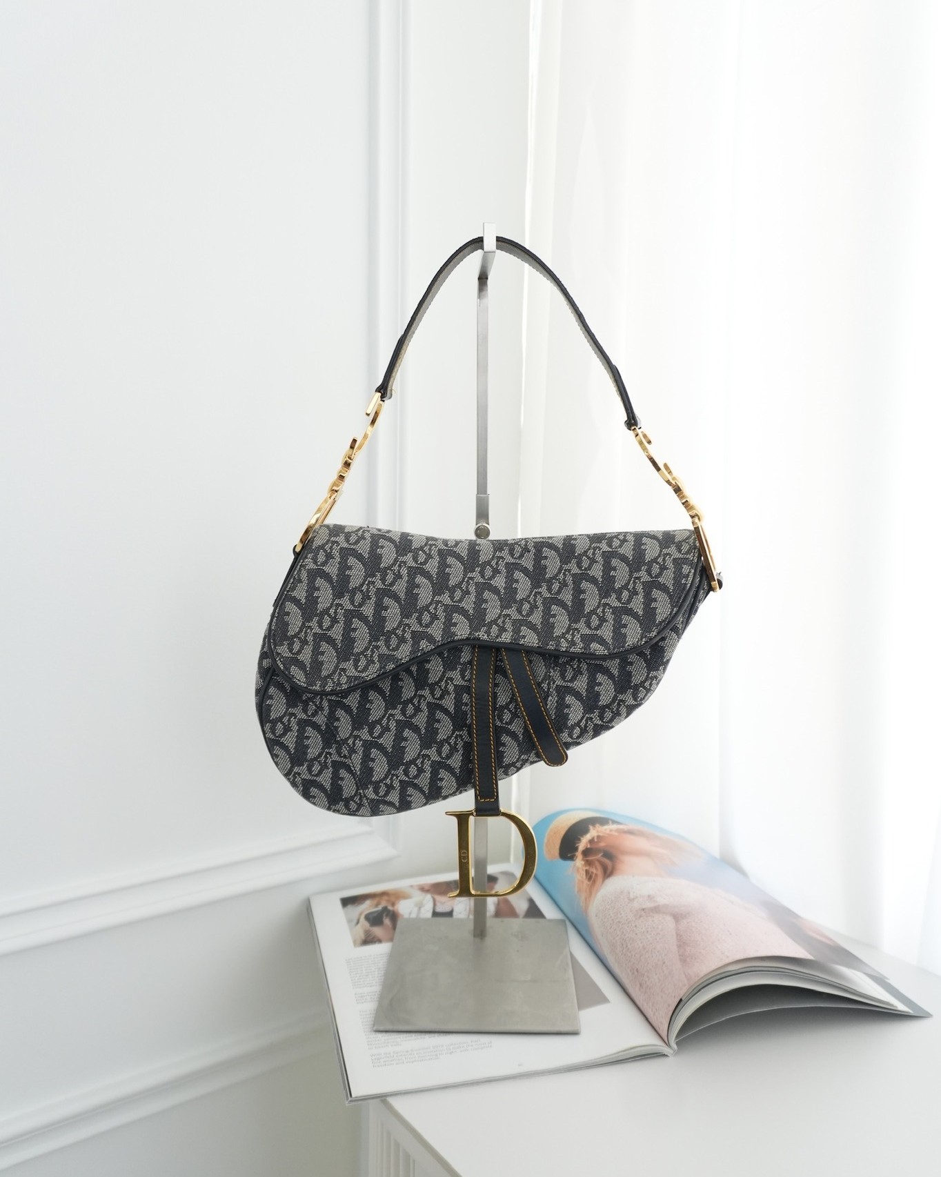 Dior Vintage Saddle Bag Blue Oblique Jacquard