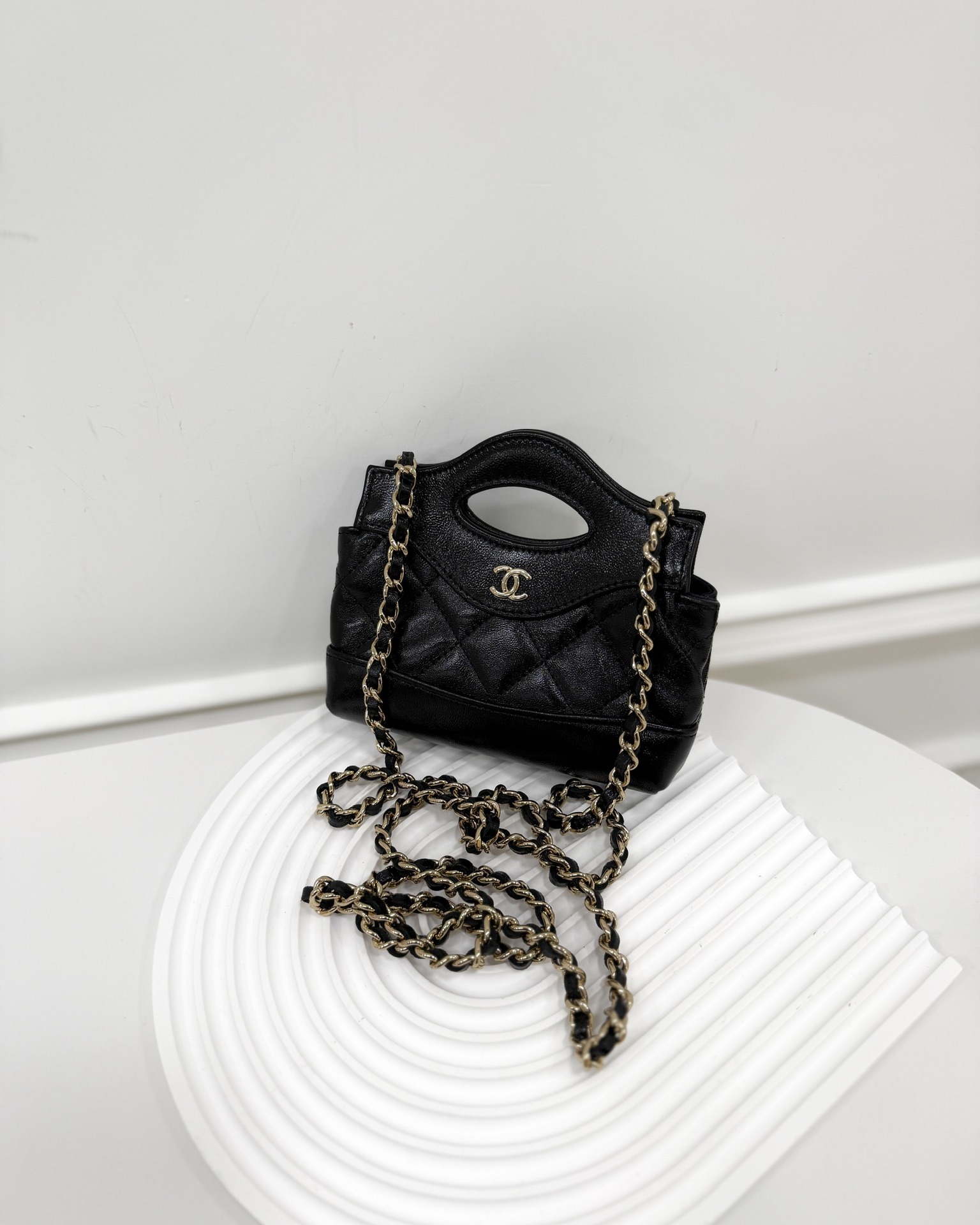 Chanel Micro 31 Black Shiny Crumpled Calfskin