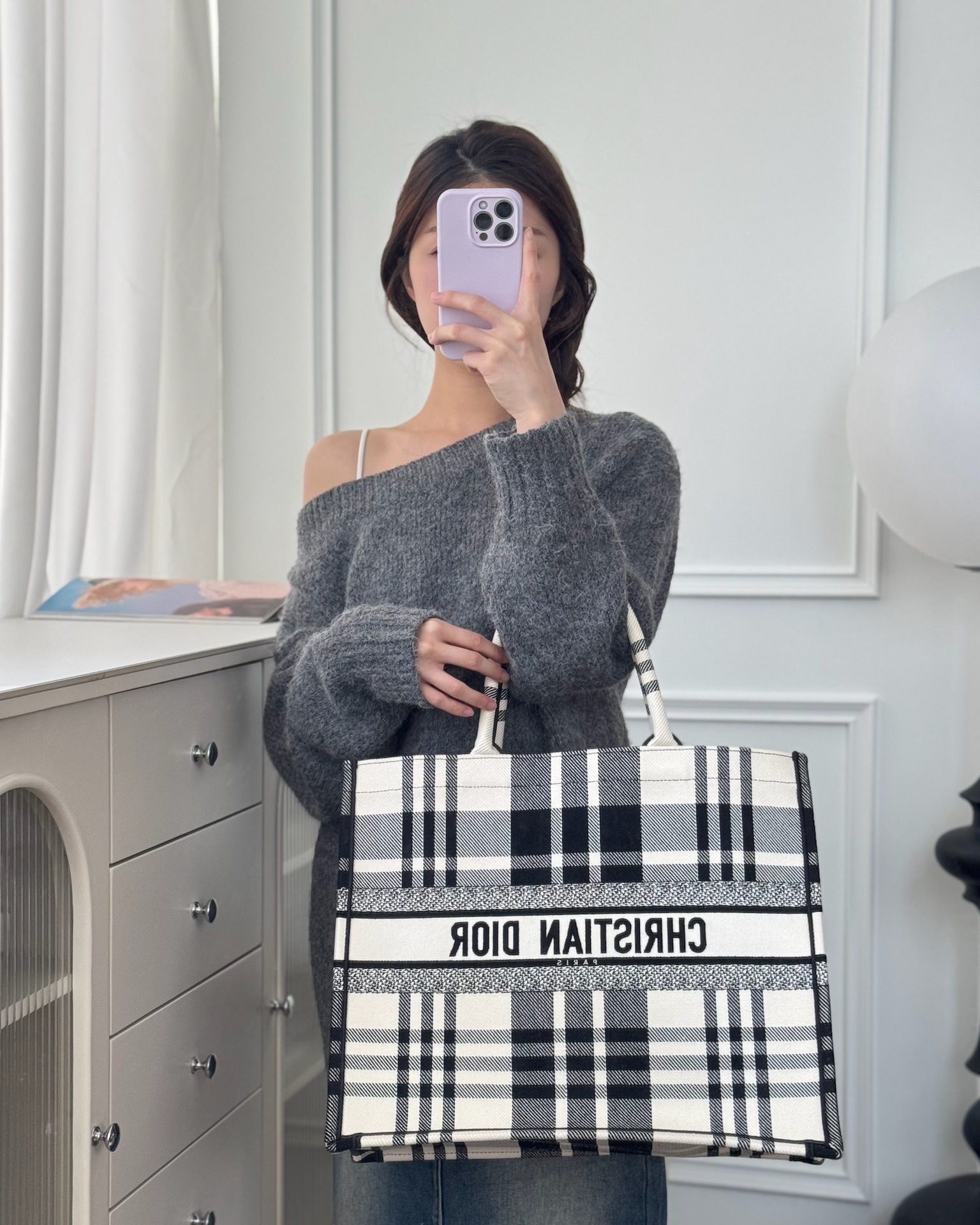 Dior Large Check'n'Dior Book Tote Black/ White Canvas