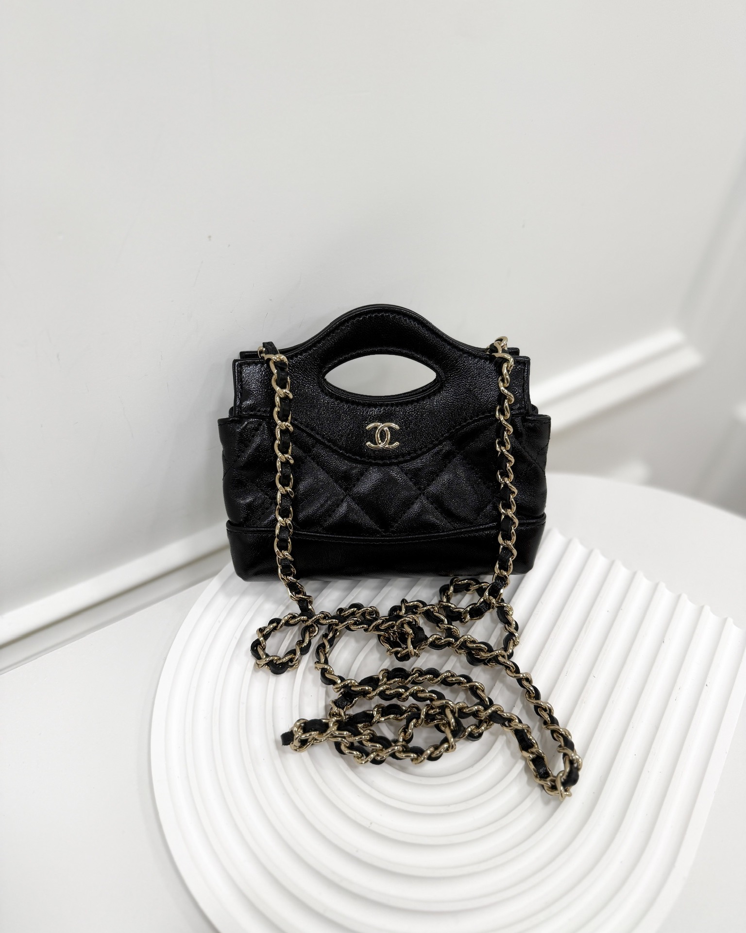Chanel Micro 31 Black Shiny Crumpled Calfskin