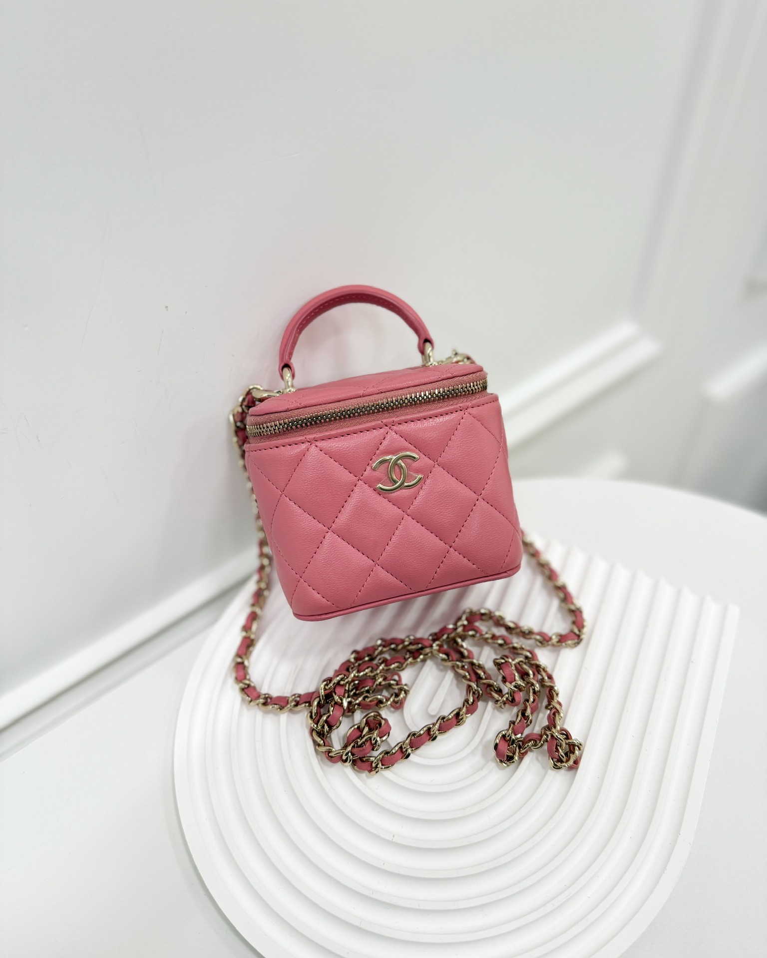 Chanel Mini Top Handle Vanity With Chain Pink Lambskin