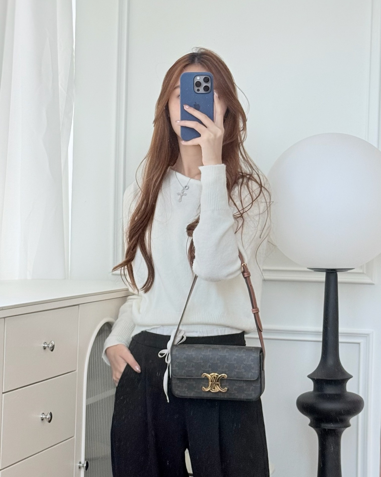 Celine Triomphe Shoulder Bag Tan Calfskin Triomphe Canvas