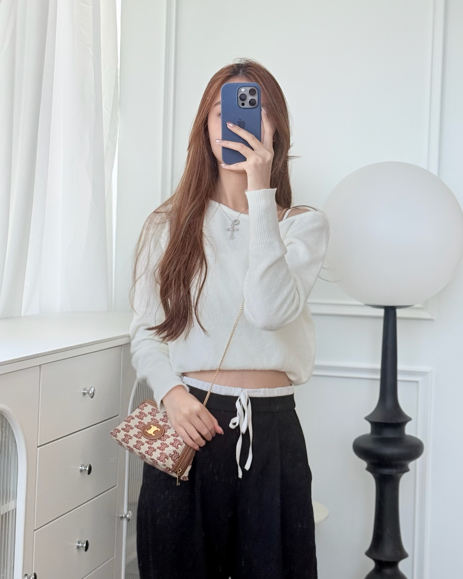 Celine Clutch With Chain in Triomphe Embroideries Red/ Ecru