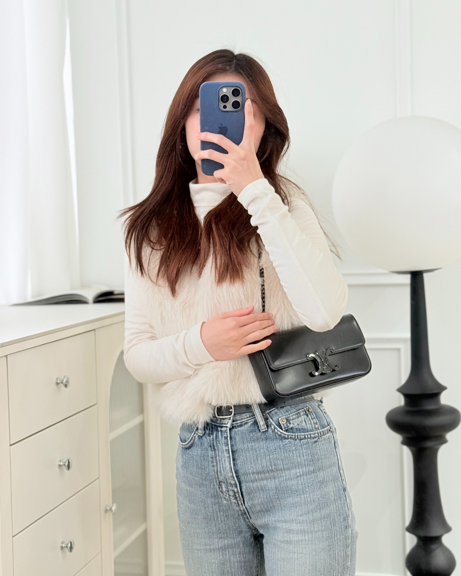 Celine Triomphe Chain Shoulder Bag So Black Shiny Calfskin