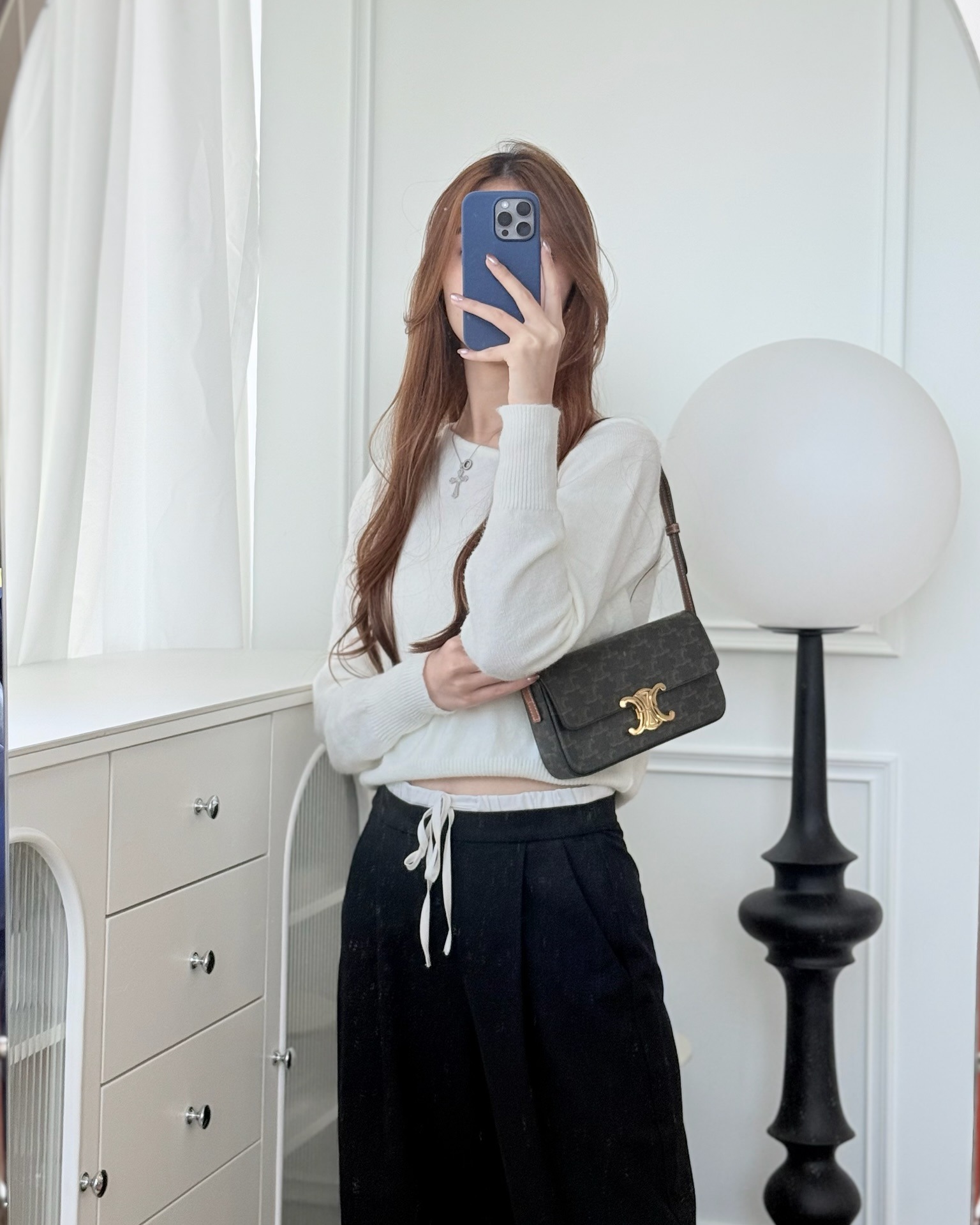 Celine Triomphe Shoulder Bag Tan Calfskin Triomphe Canvas