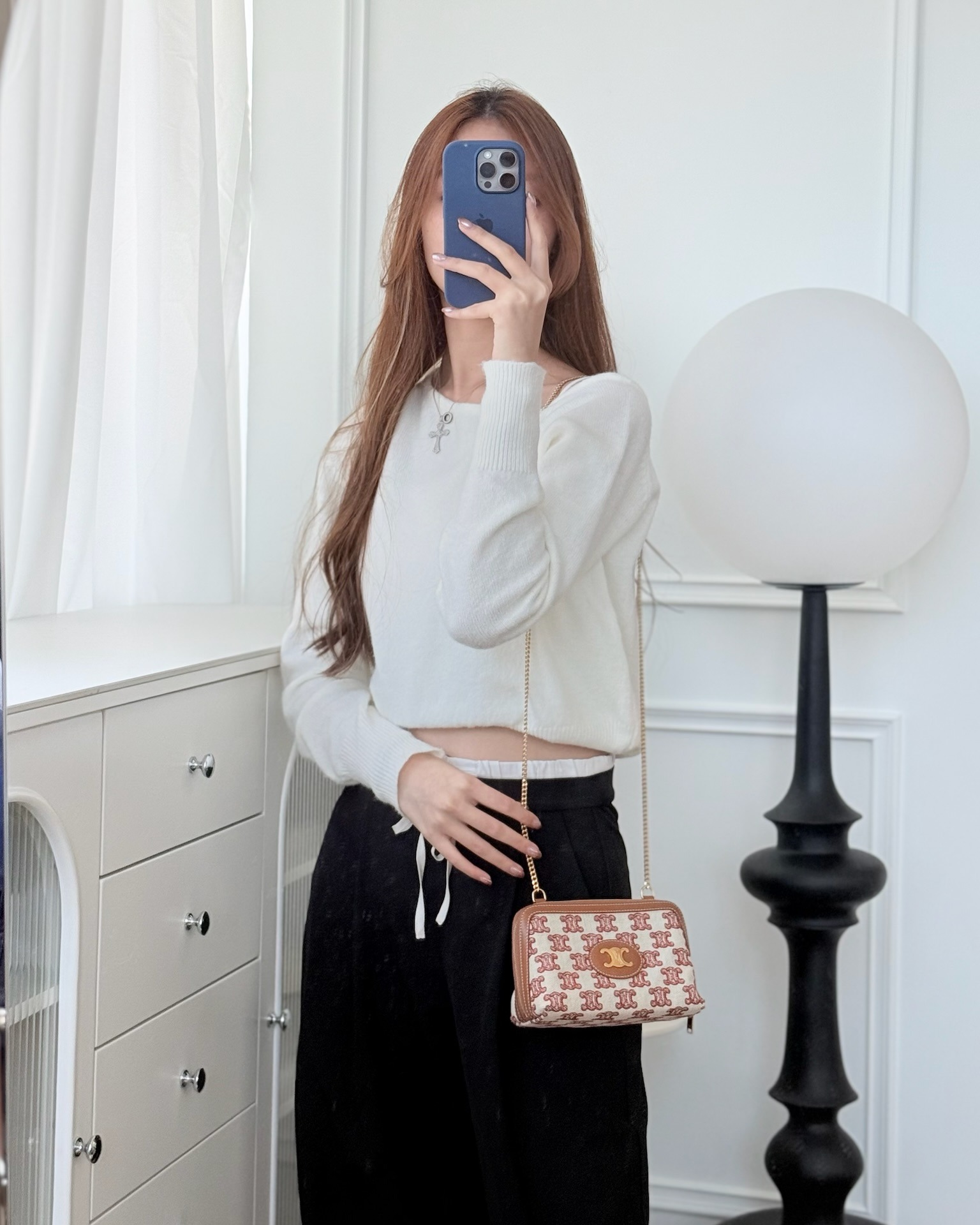 Celine Clutch With Chain in Triomphe Embroideries Red/ Ecru