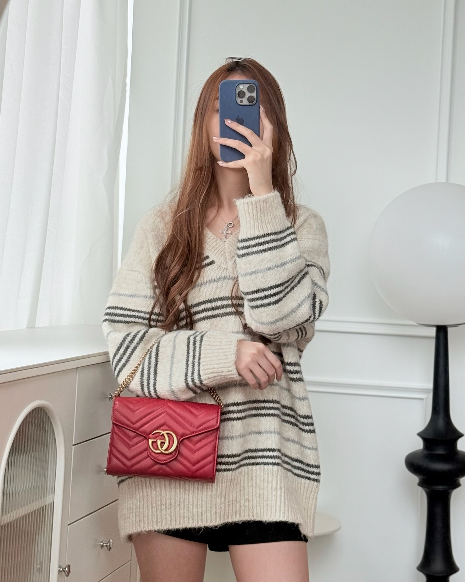 Gucci GG Marmont Matelassé Leather Wallet on Chain Red