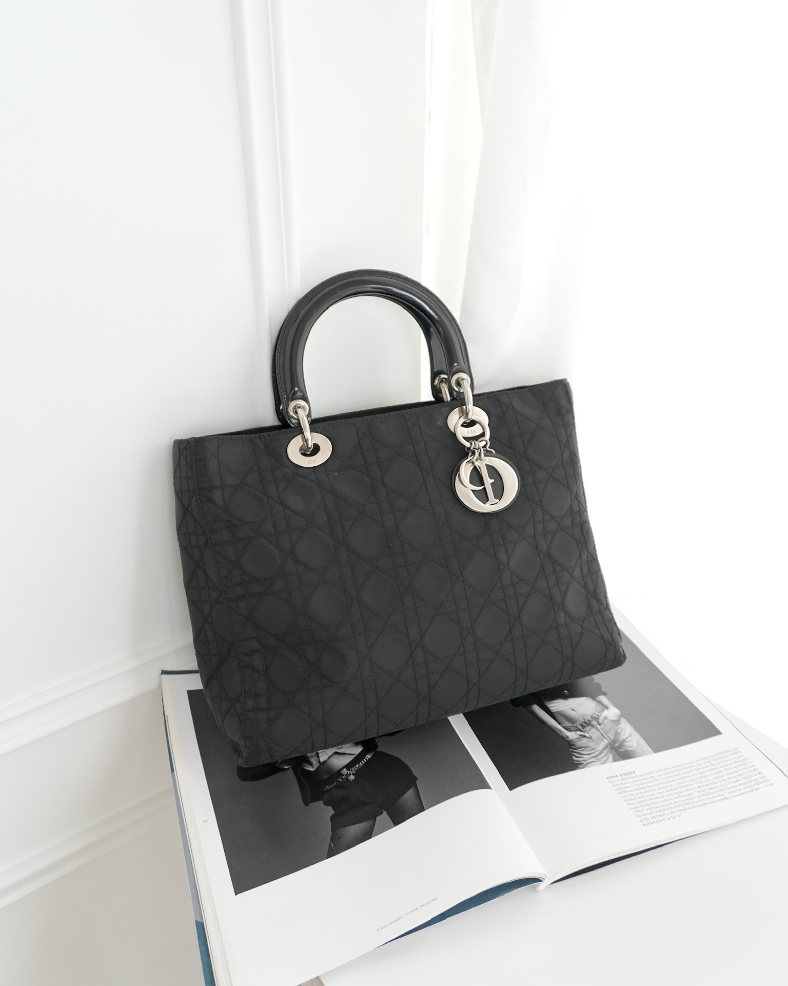 Dior Vintage Large Lady Dior Cannage Fabric Black