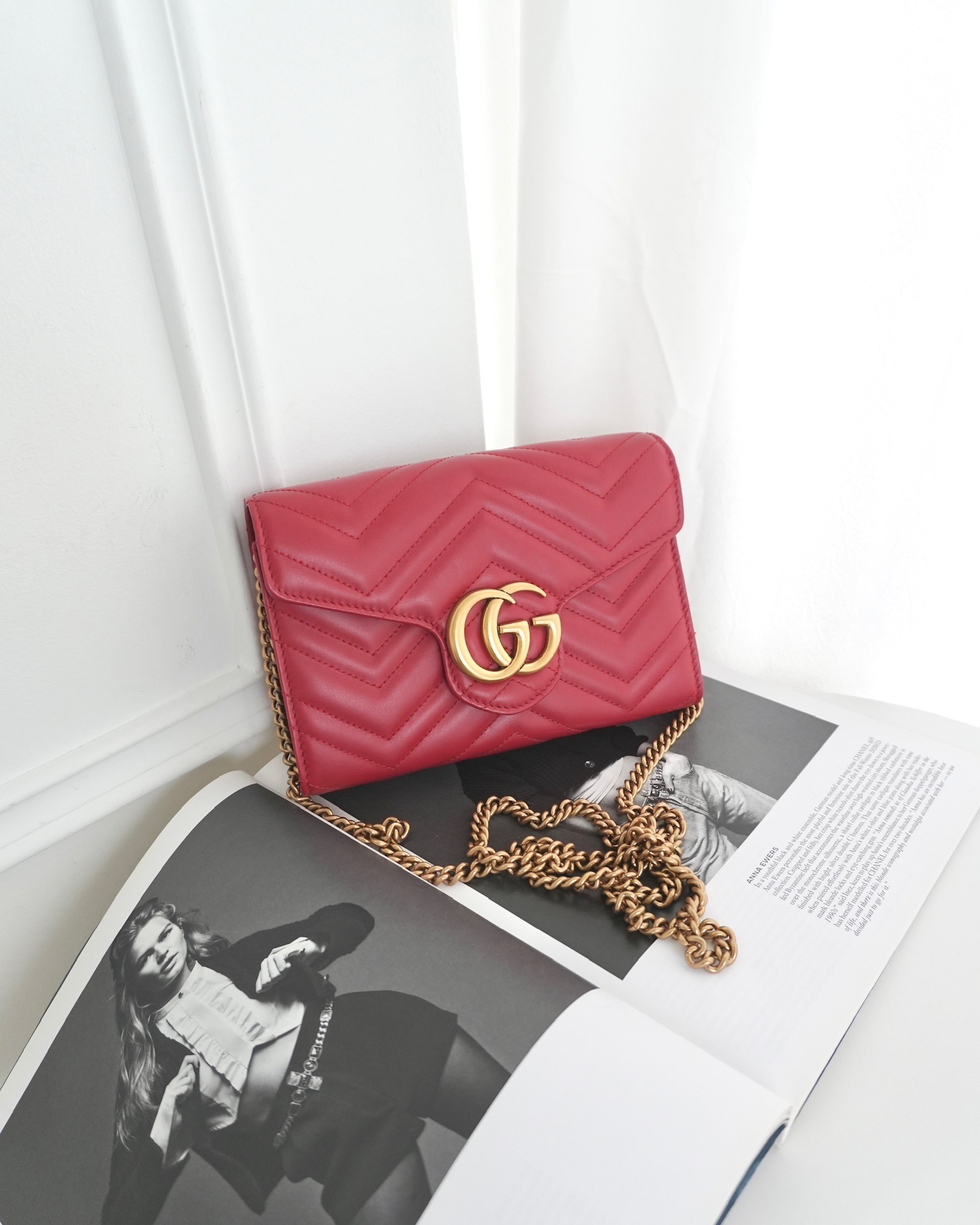 Gucci GG Marmont Matelassé Leather Wallet on Chain Red