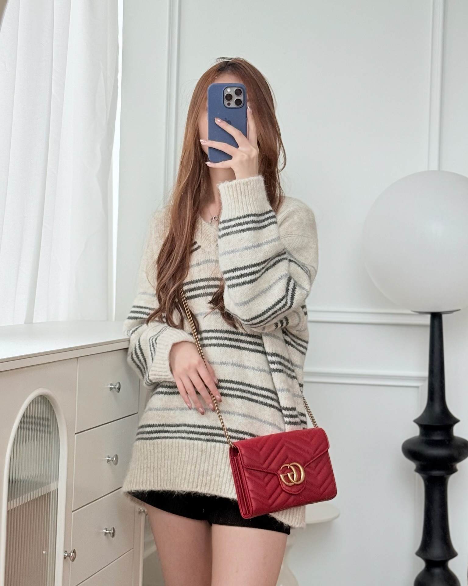 Gucci GG Marmont Matelassé Leather Wallet on Chain Red