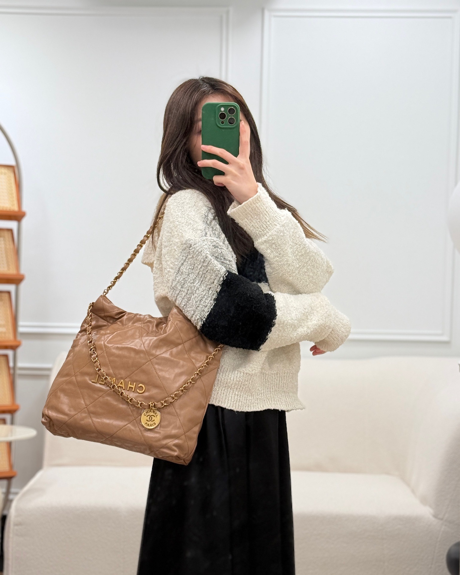 Chanel 22 Small Beige Shiny Calfskin Aged