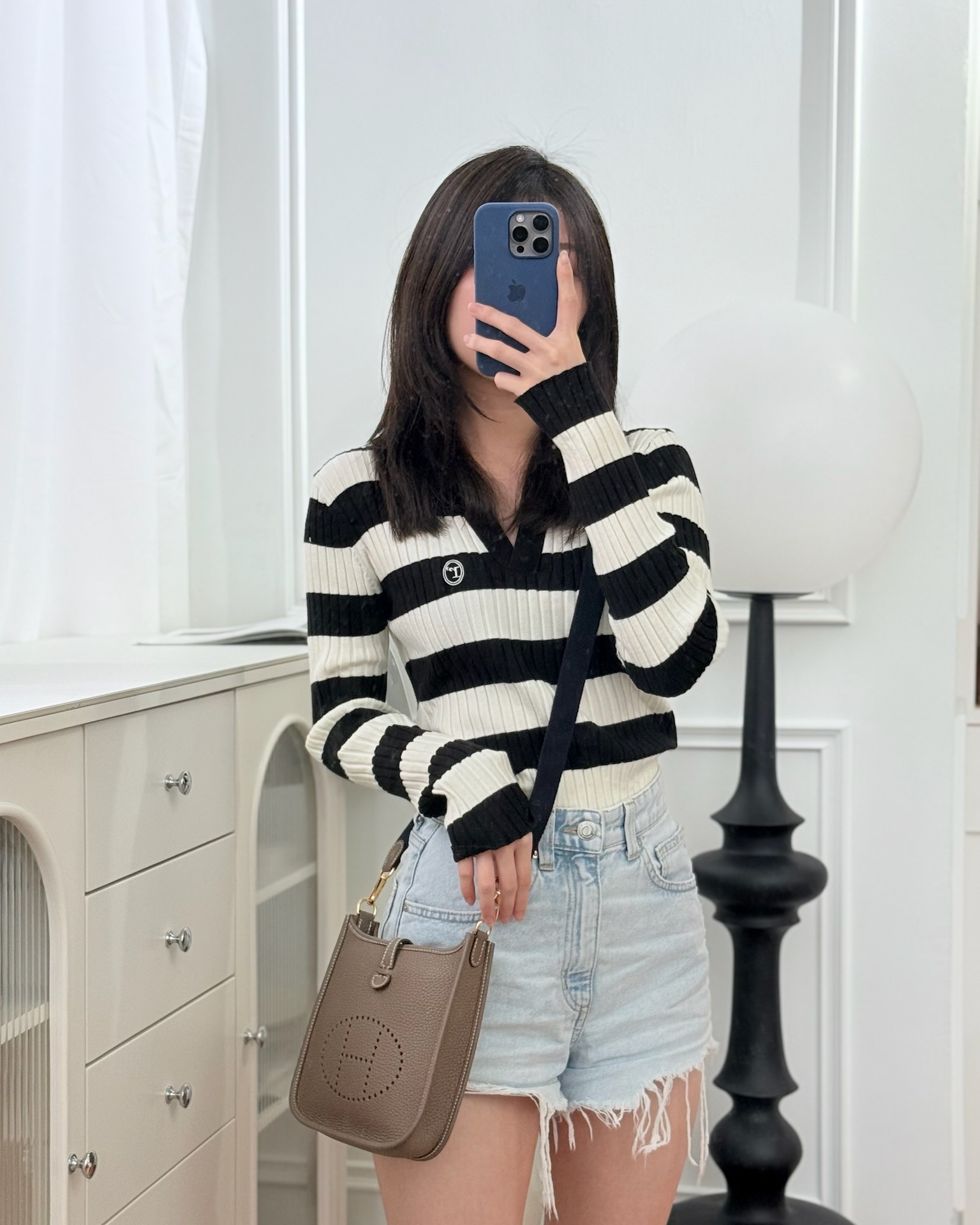 Hermès Mini Evelyne 16 Etoupe 18 Clemence with Bleu Indigo Strap