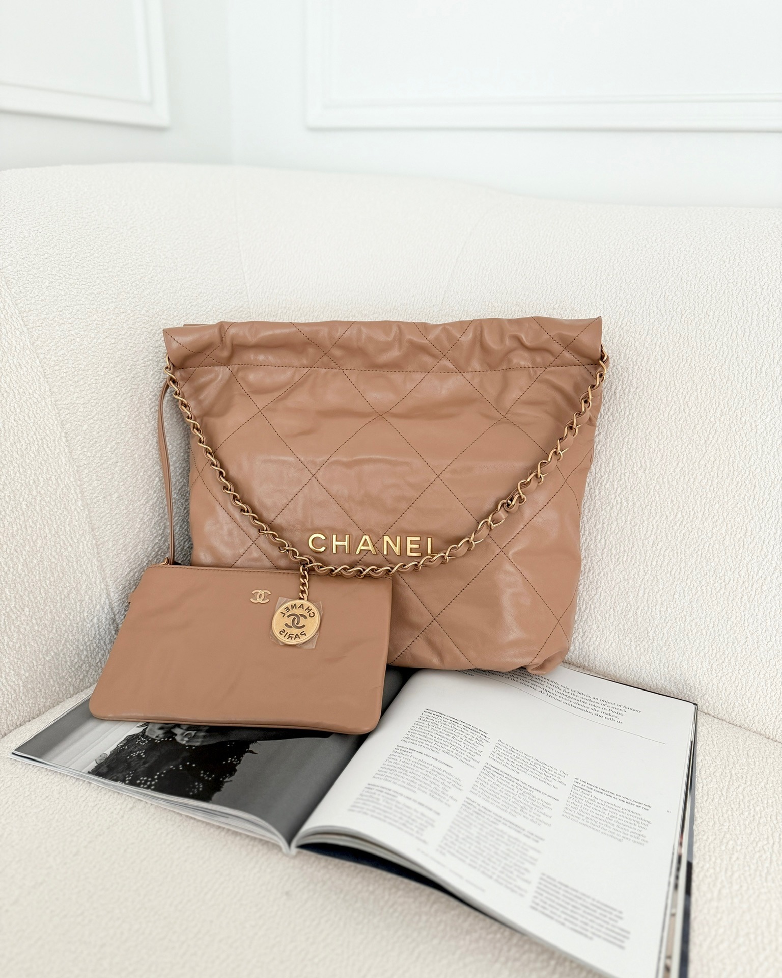 Chanel 22 Small Beige Shiny Calfskin Aged