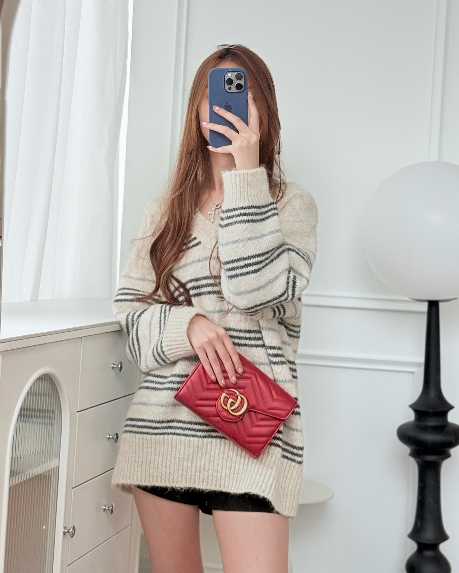 Gucci GG Marmont Matelassé Leather Wallet on Chain Red