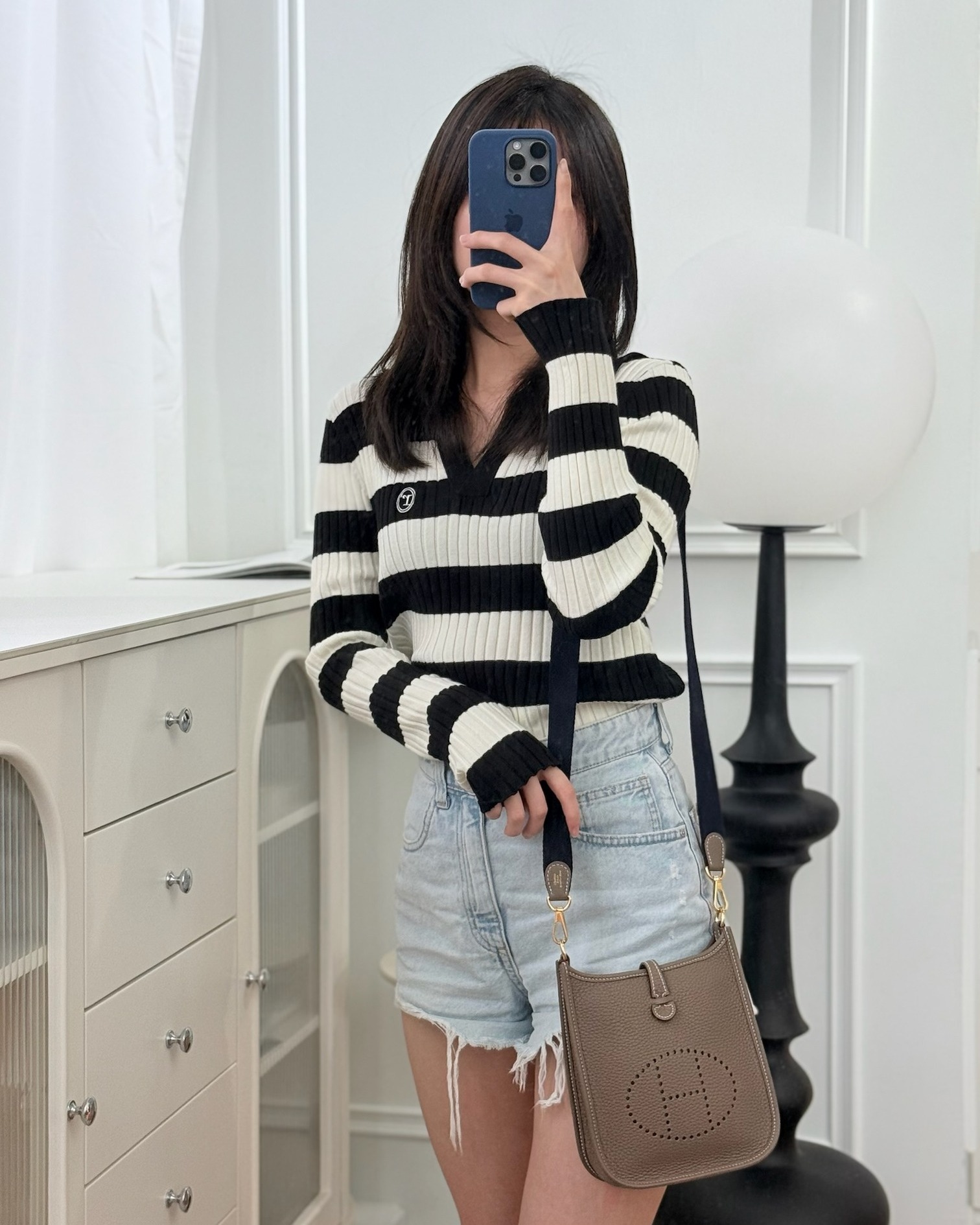 Hermès Mini Evelyne 16 Etoupe 18 Clemence with Bleu Indigo Strap