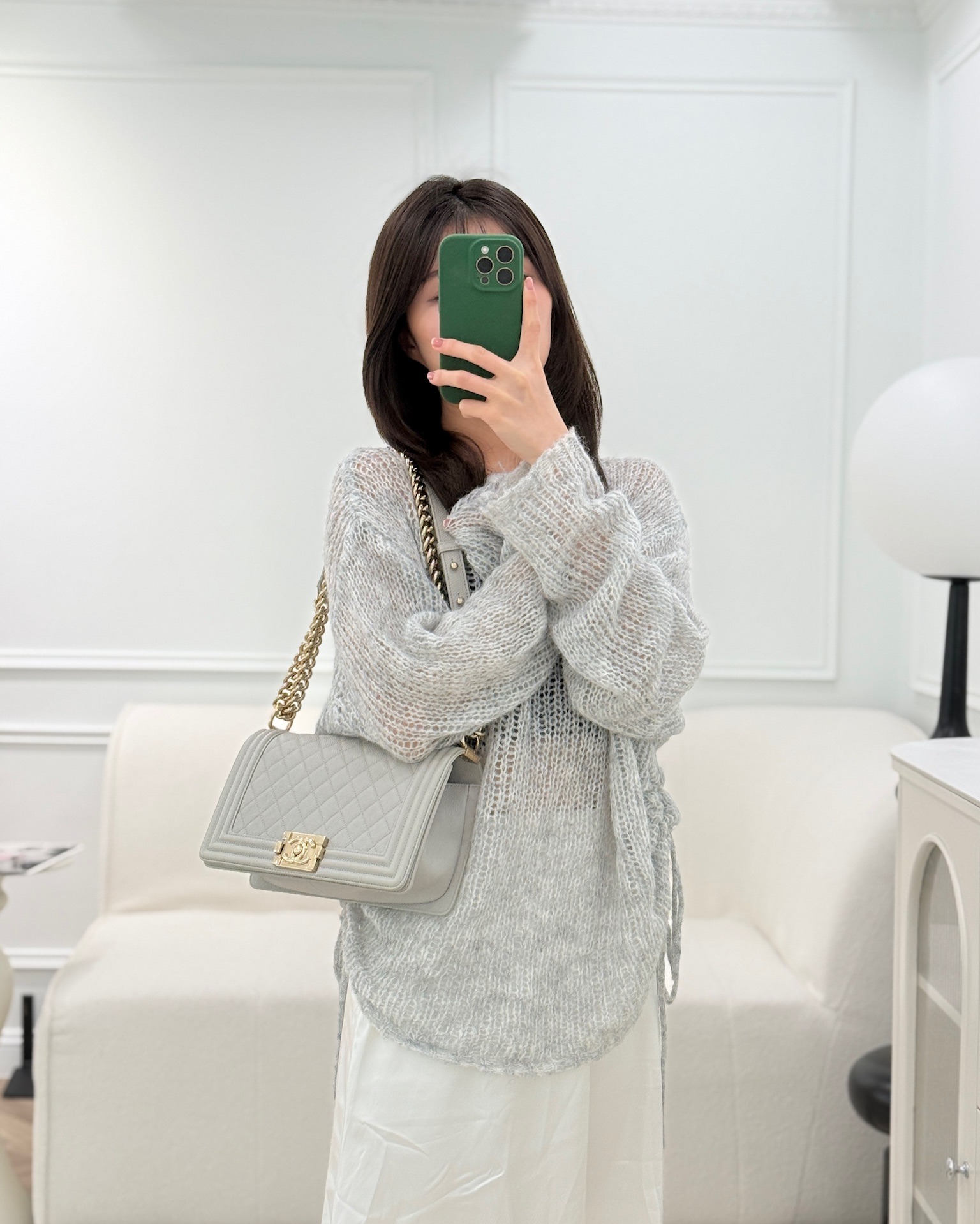 Chanel Medium Boy Quilted Grey Caviar