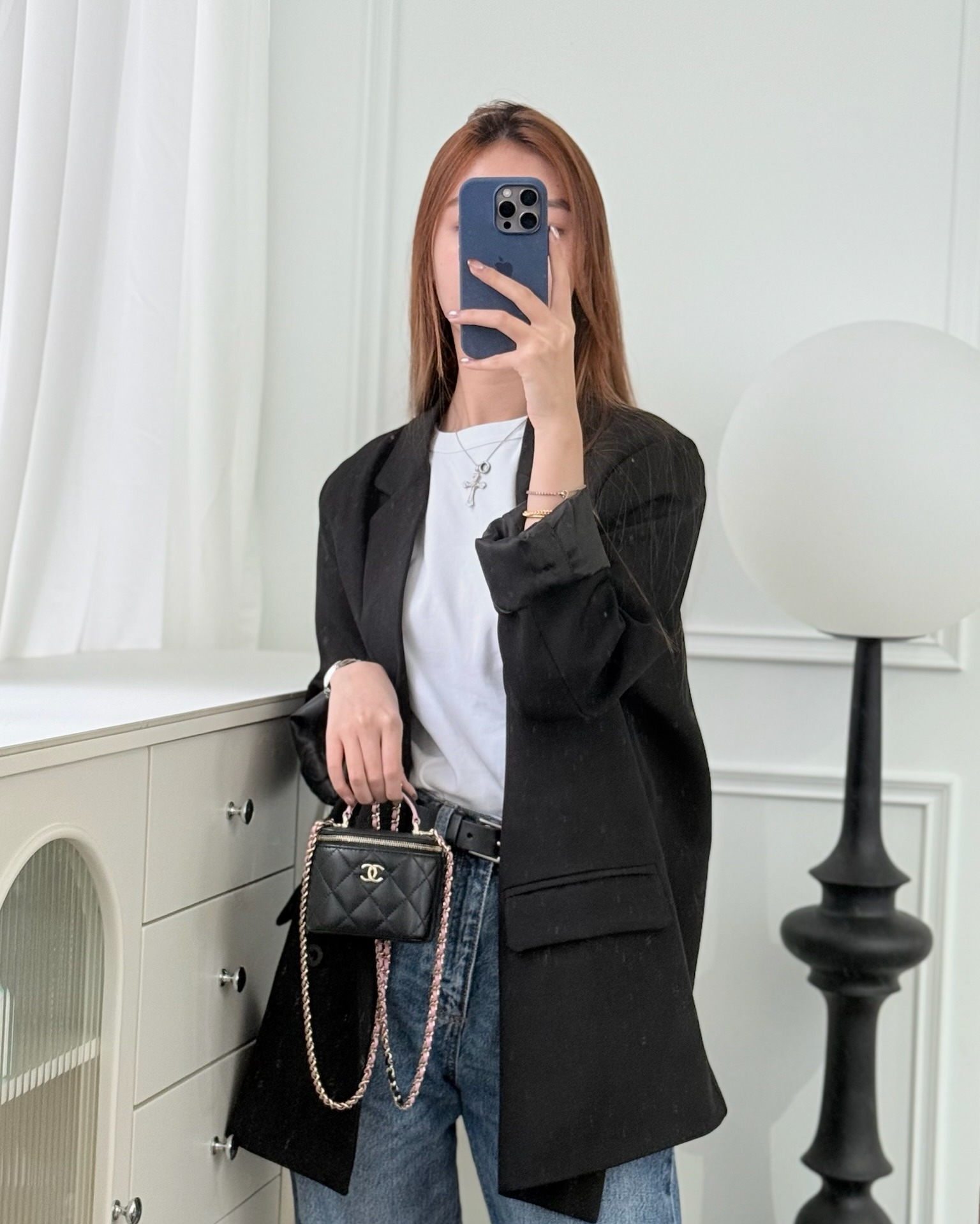 Chanel Mini Top Handle Vanity With Chain Black/ Pink Lambskin