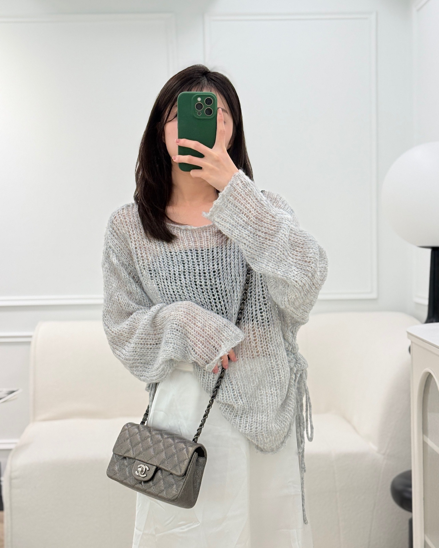 Chanel Mini Rectangular Quilted Metallic Grey Caviar