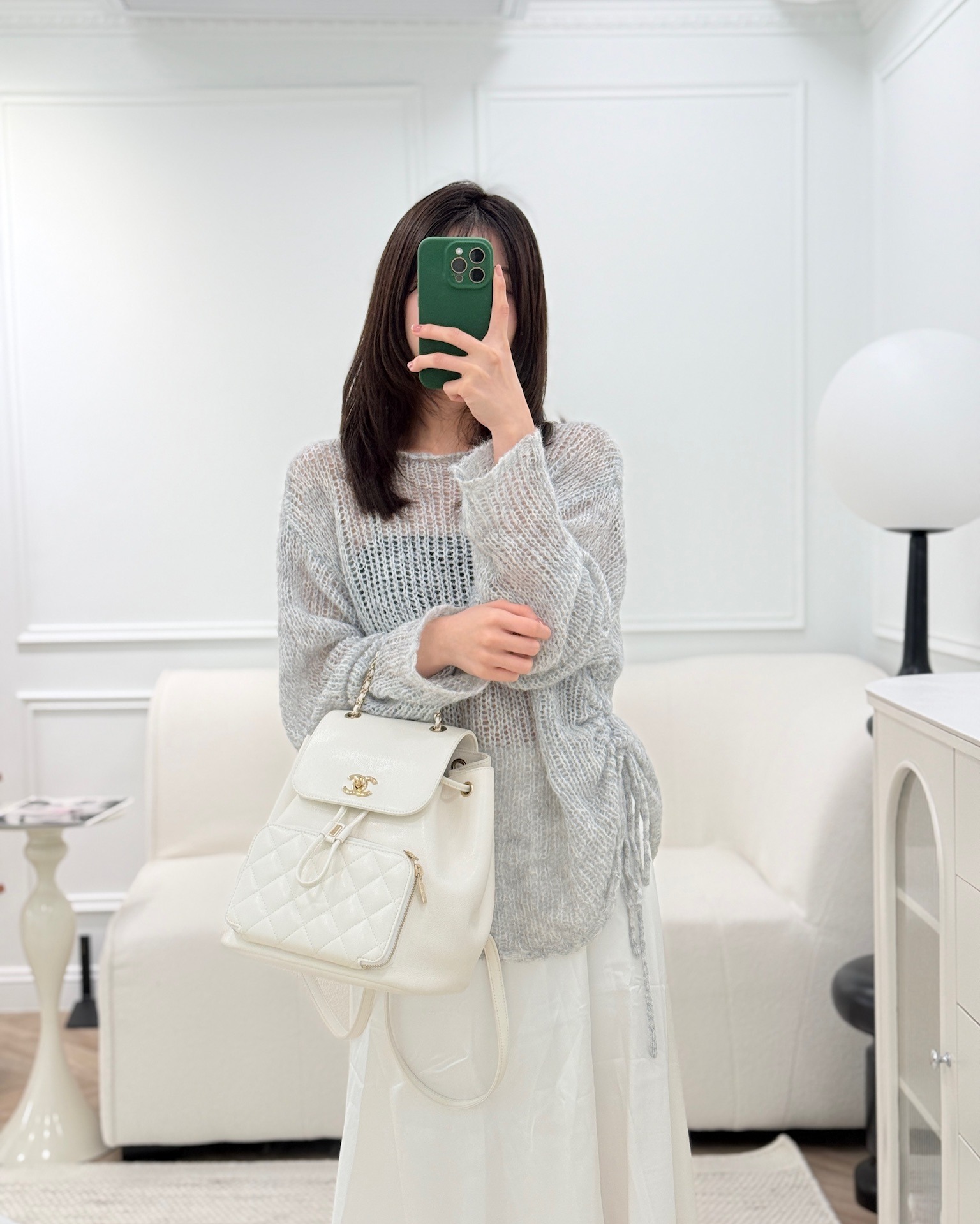 Chanel Quilted Business Affinity Backpack Ivory White Caviar