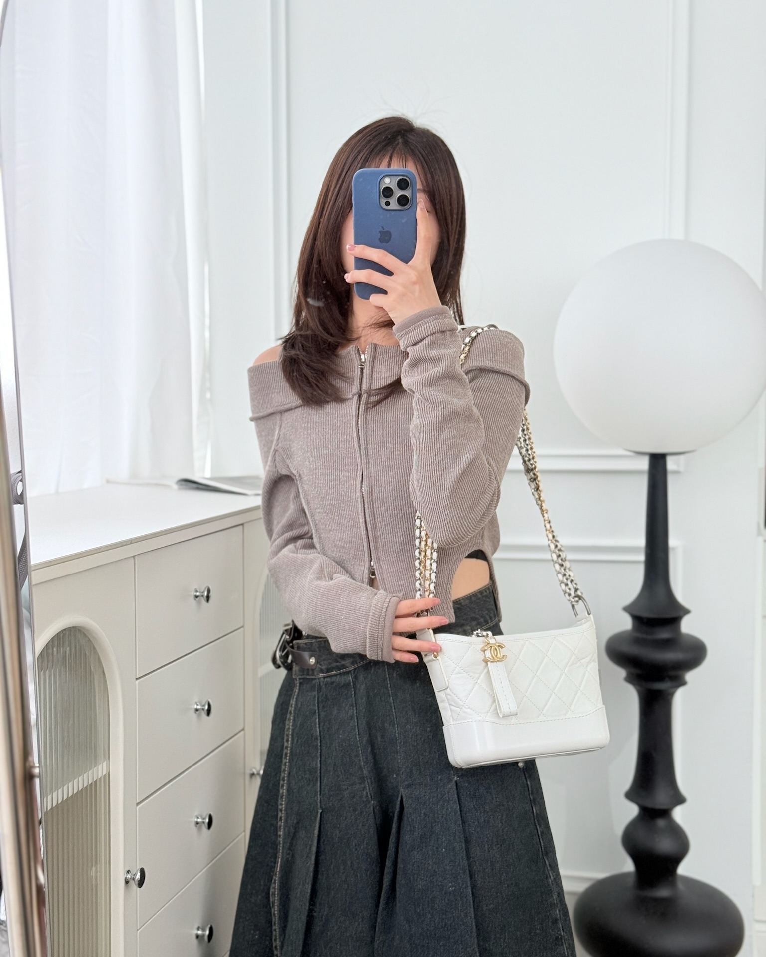 Chanel Small Gabrielle Hobo Quilted White Aged Calfskin