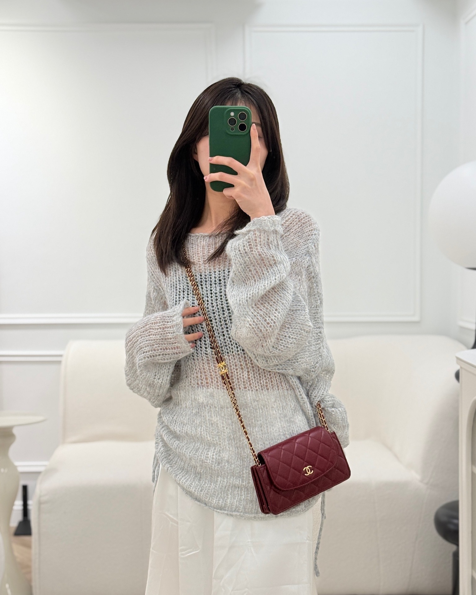 Chanel Mini WOC with CC Chain Burgundy Lambskin 22K