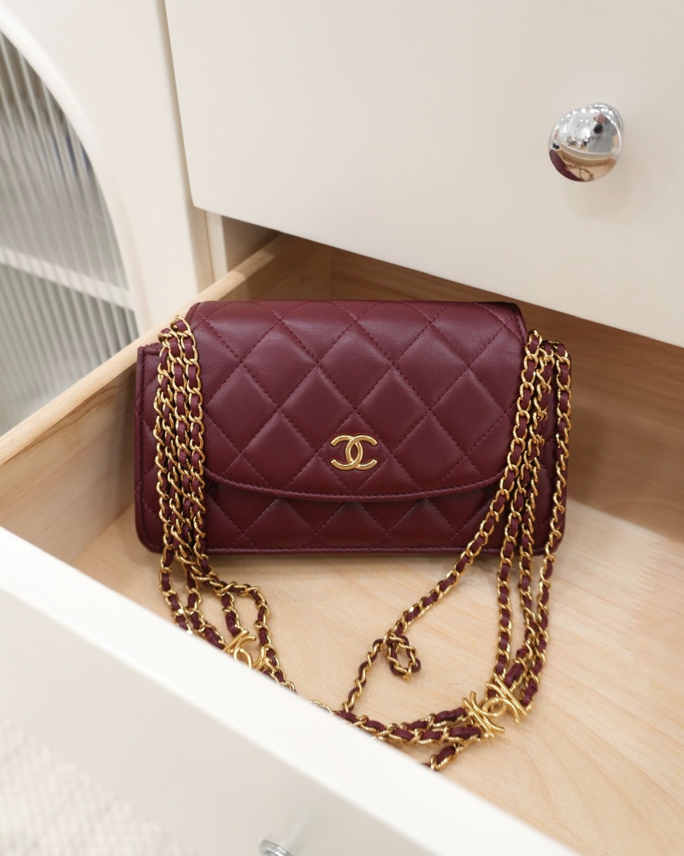 Chanel Mini WOC with CC Chain Burgundy Lambskin 22K