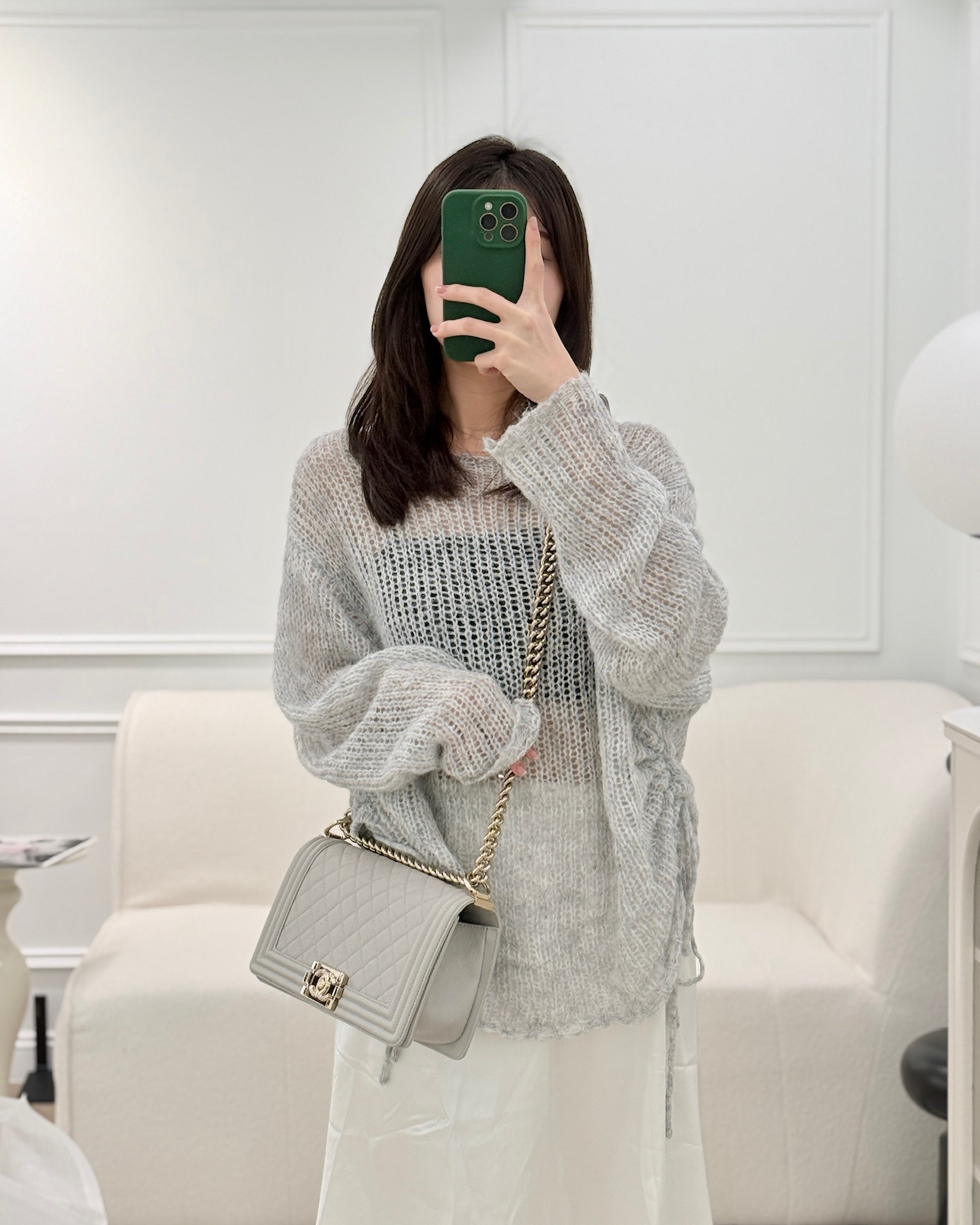 Chanel Medium Boy Quilted Grey Caviar