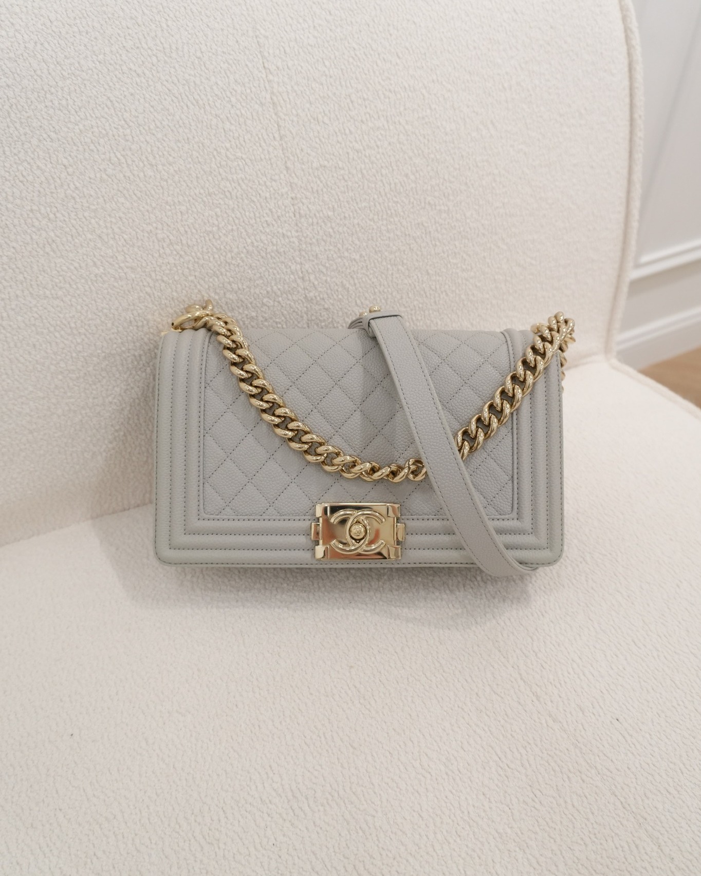 Chanel Medium Boy Quilted Grey Caviar