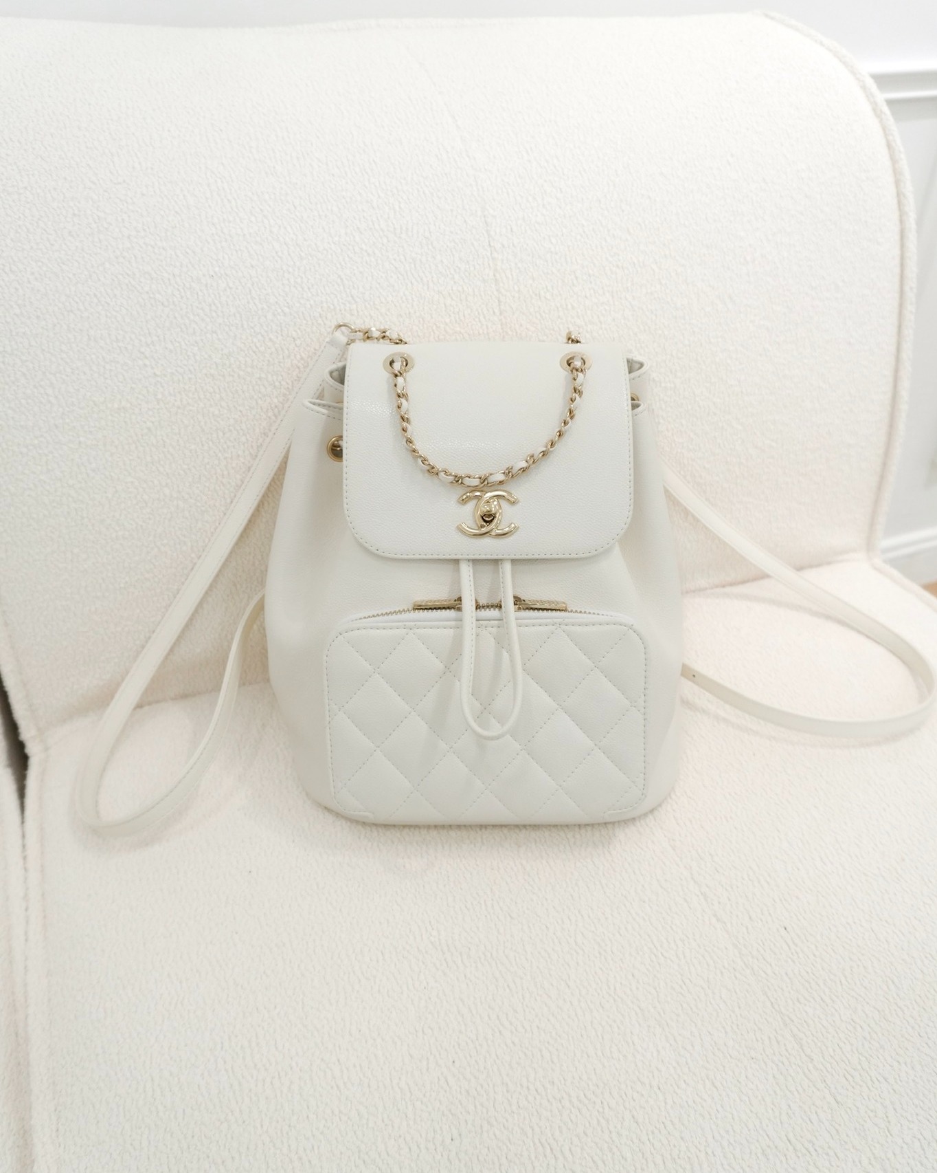 Chanel Quilted Business Affinity Backpack Ivory White Caviar