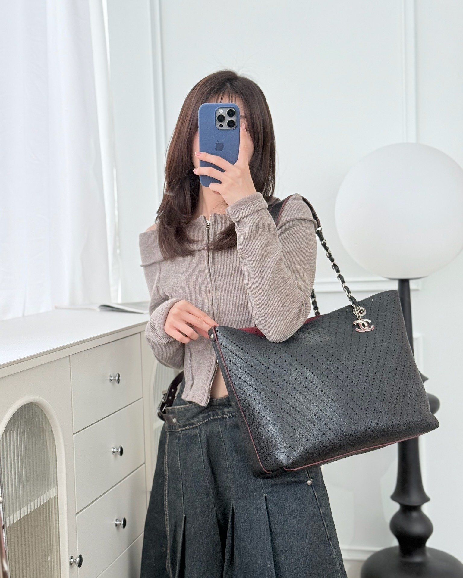 Chanel Large Shopping Tote Black Perforated Caviar