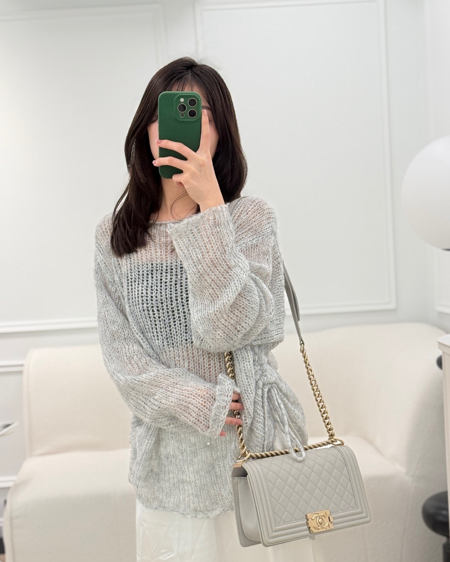 Chanel Medium Boy Quilted Grey Caviar