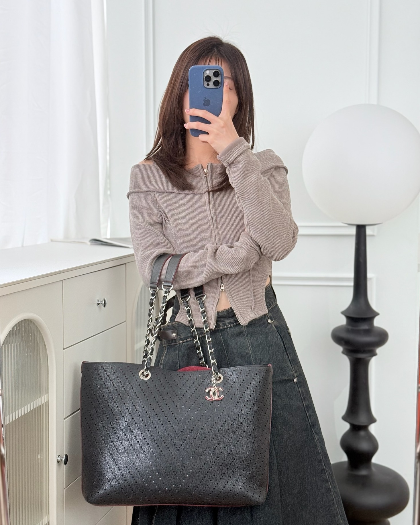 Chanel Large Shopping Tote Black Perforated Caviar