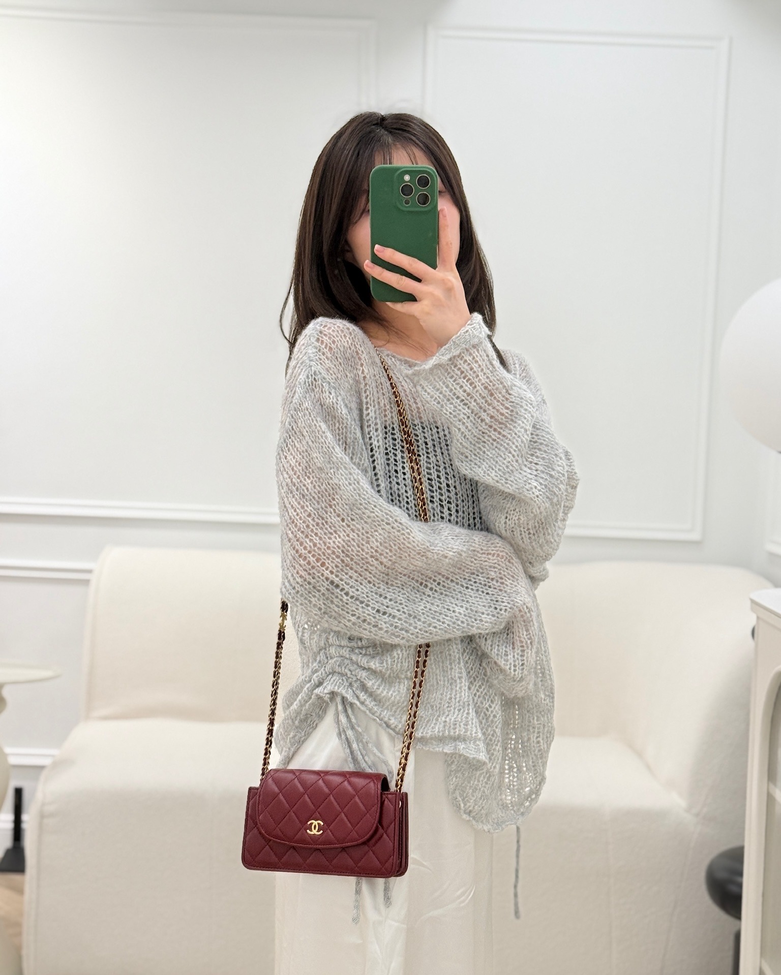 Chanel Mini WOC with CC Chain Burgundy Lambskin 22K