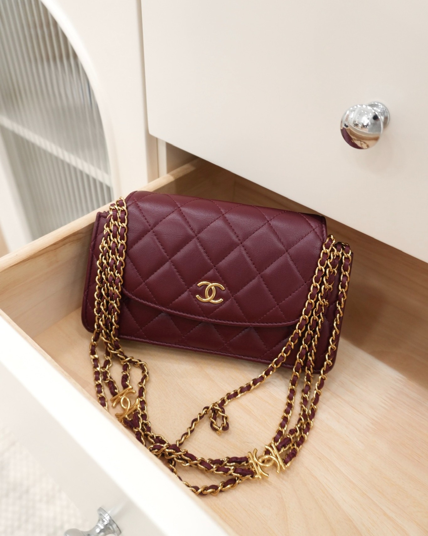 Chanel Mini WOC with CC Chain Burgundy Lambskin 22K
