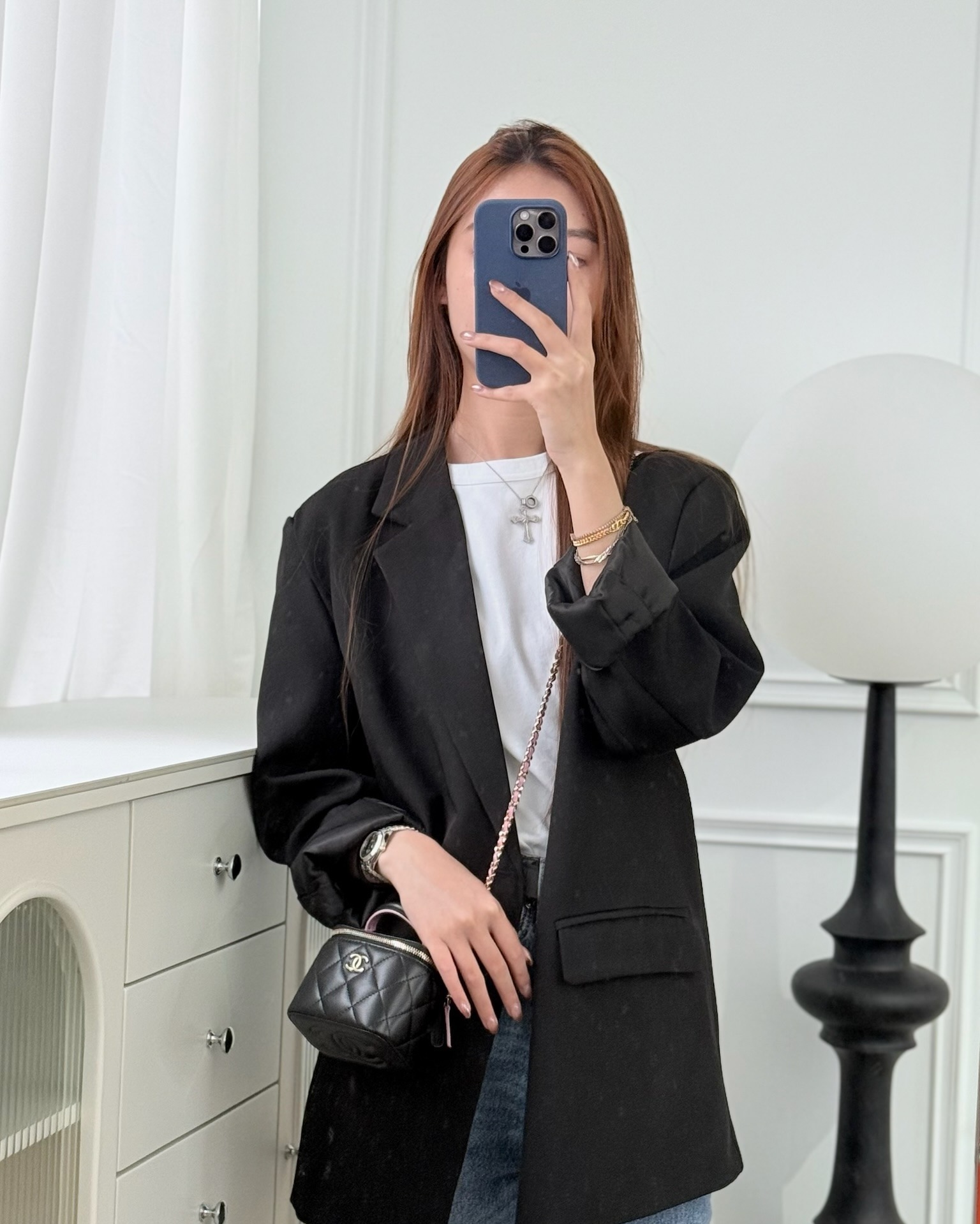 Chanel Mini Top Handle Vanity With Chain Black/ Pink Lambskin