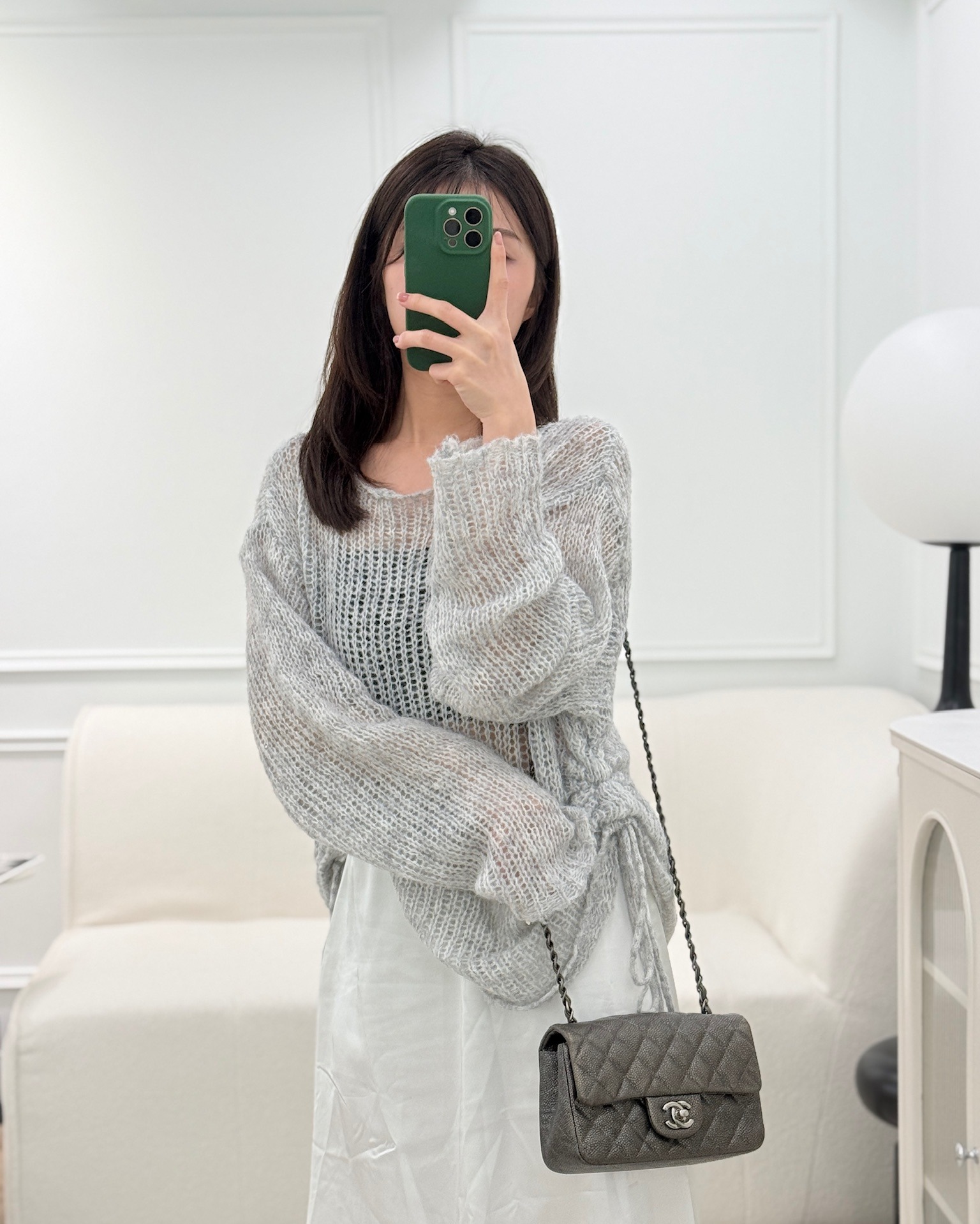 Chanel Mini Rectangular Quilted Metallic Grey Caviar