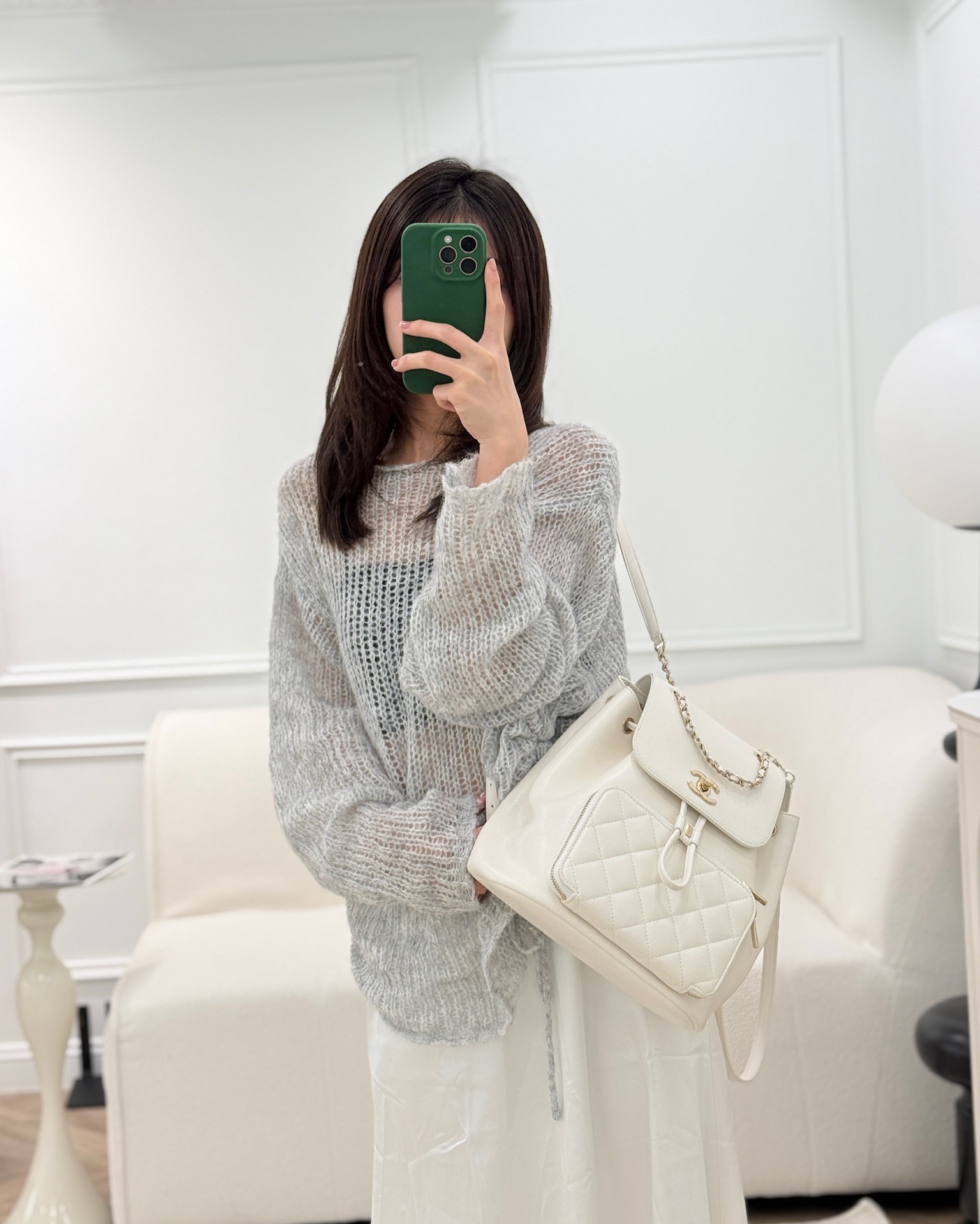 Chanel Quilted Business Affinity Backpack Ivory White Caviar