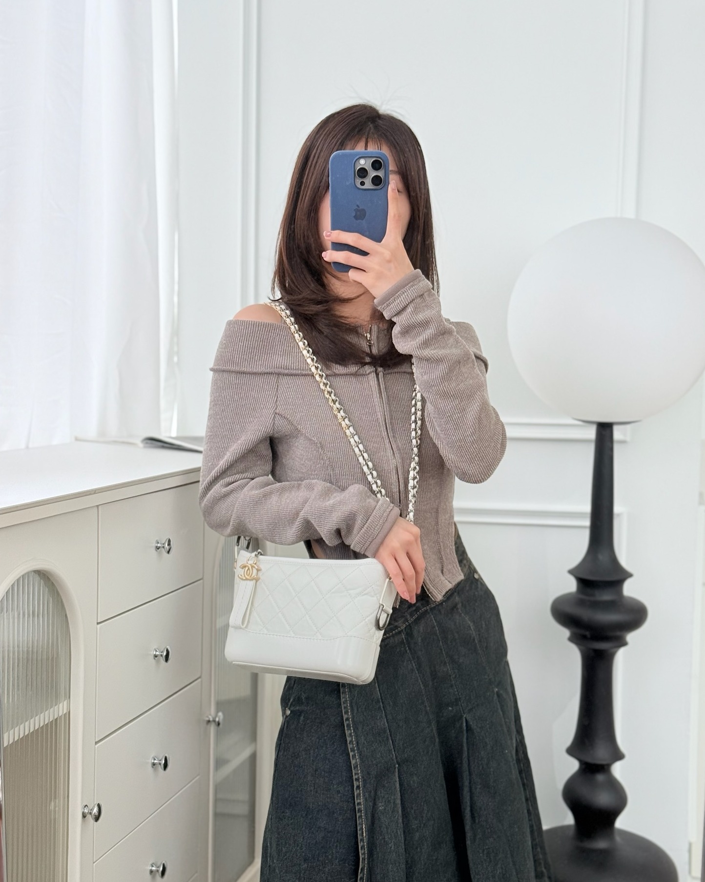 Chanel Small Gabrielle Hobo Quilted White Aged Calfskin