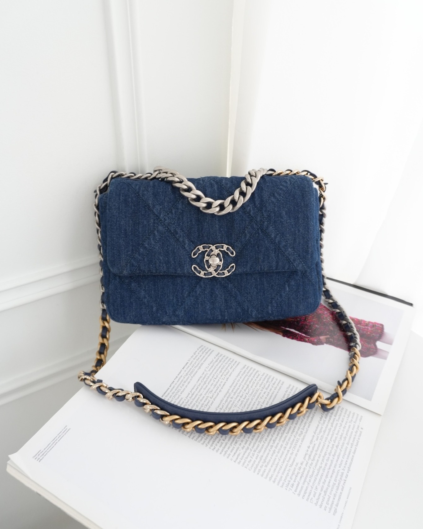 Chanel 19 Small Denim Fabric Mixed Hardware 22P